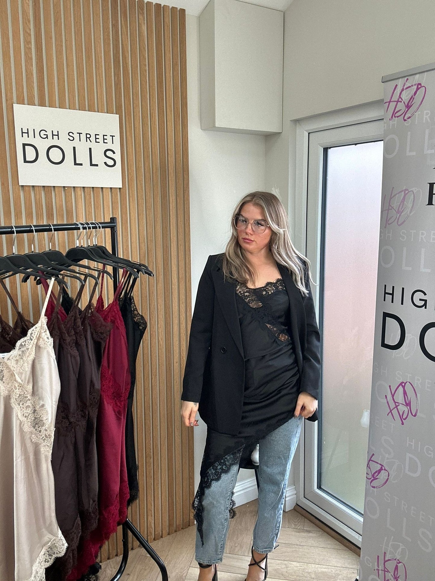 Florence Satin Slip Dress Lace Trim Spaghetti Strap Autumn Winter Christmas Party Festive