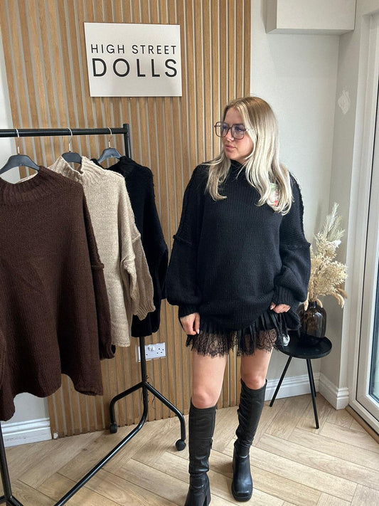 Cynthia Oversized Knitted Jumper Autumn Winter Raw Seam Detail Slouchy Knitwear