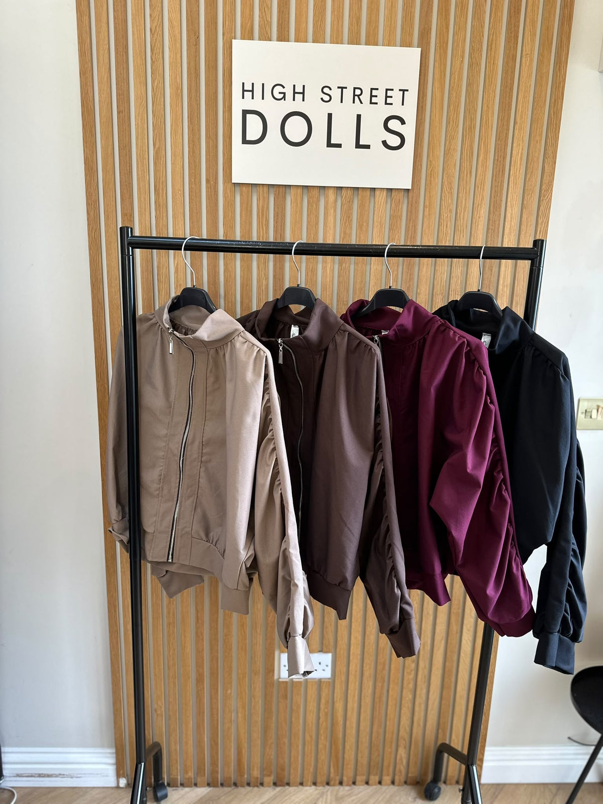 Darcy Ruched Sleeve Bomber Jacket Women’s Autumn Winter Zip Up Jacket