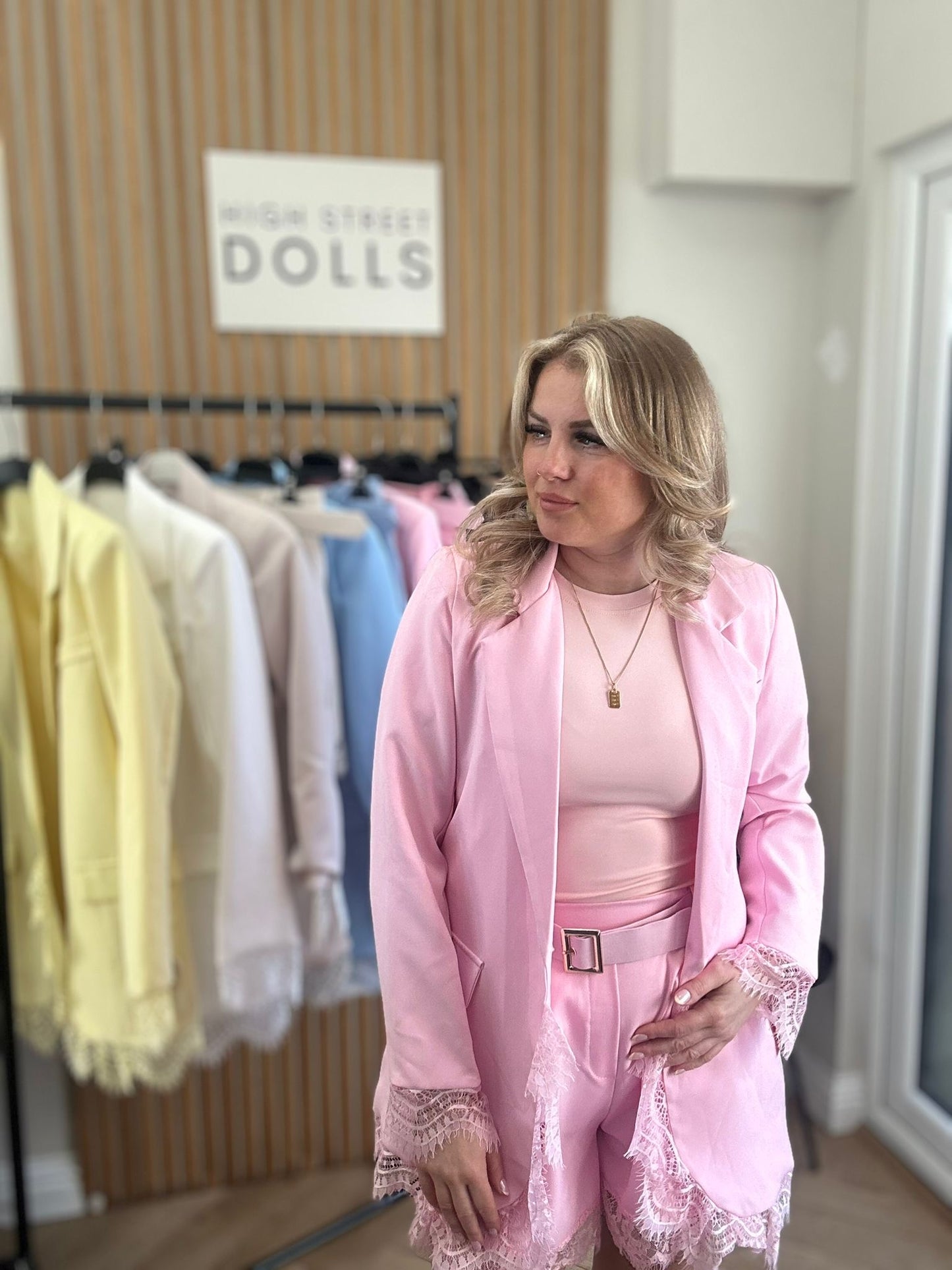 Lucinda Blazer Lace Detail Single Breasted Daywear Evening Wear Winter Spring Summer Pastels