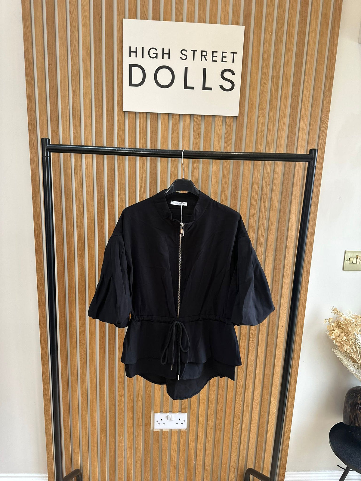 Tilly Peplum Jacket – Women’s Zip-Up Top with Ruffle Details & Balloon Sleeves, Autumn/Winter