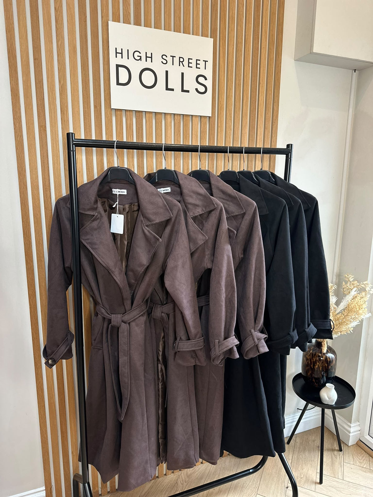 Aislinn Luxe Suede Midi Trench Coat – Autumn Winter Belted Jacket