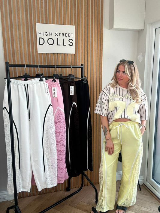 Sugar Lace Trousers Wide Leg Activewear Stripe Details Spring Summer Holiday Elastic Waistband