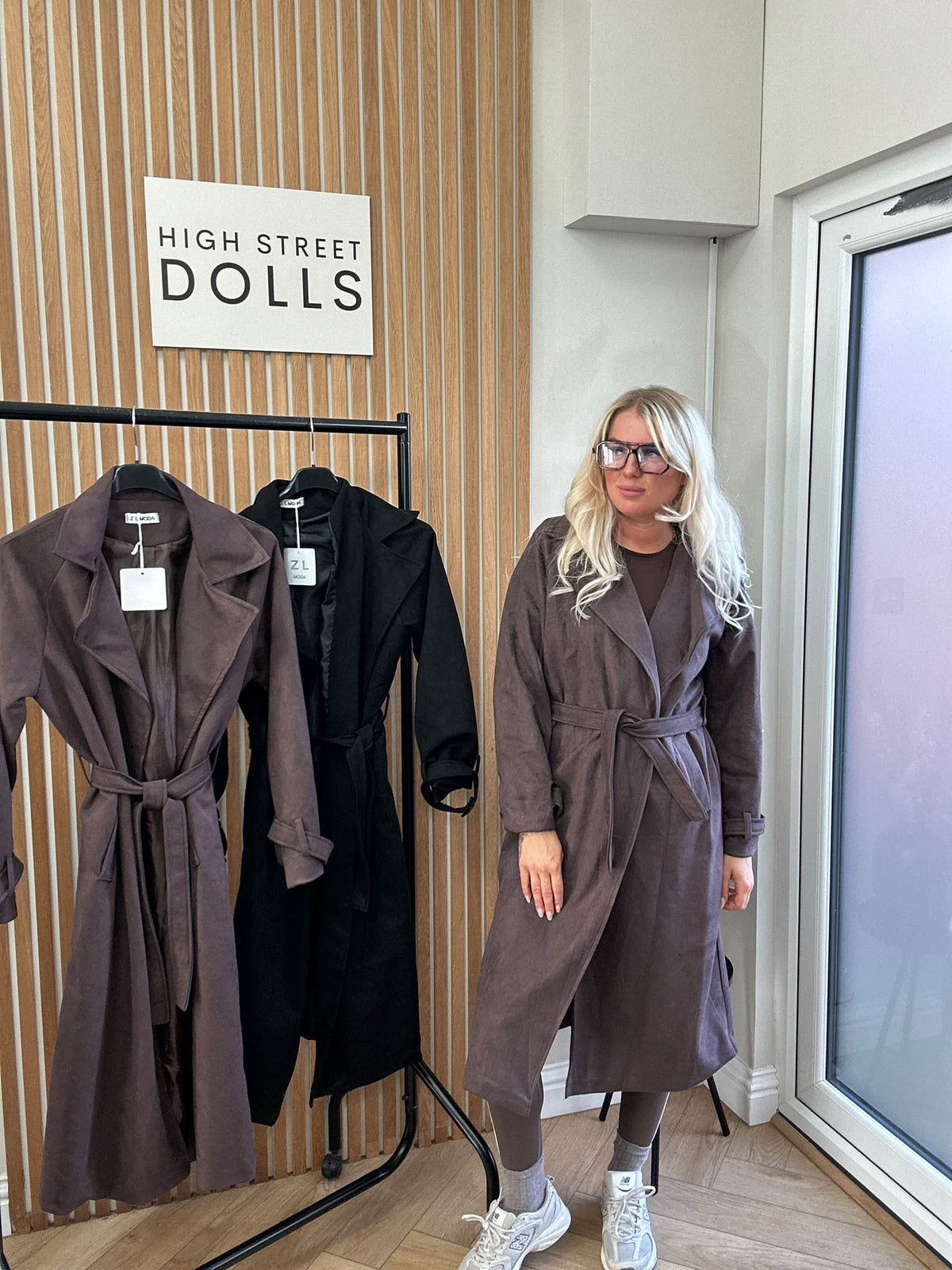 Aislinn Luxe Suede Midi Trench Coat – Autumn Winter Belted Jacket