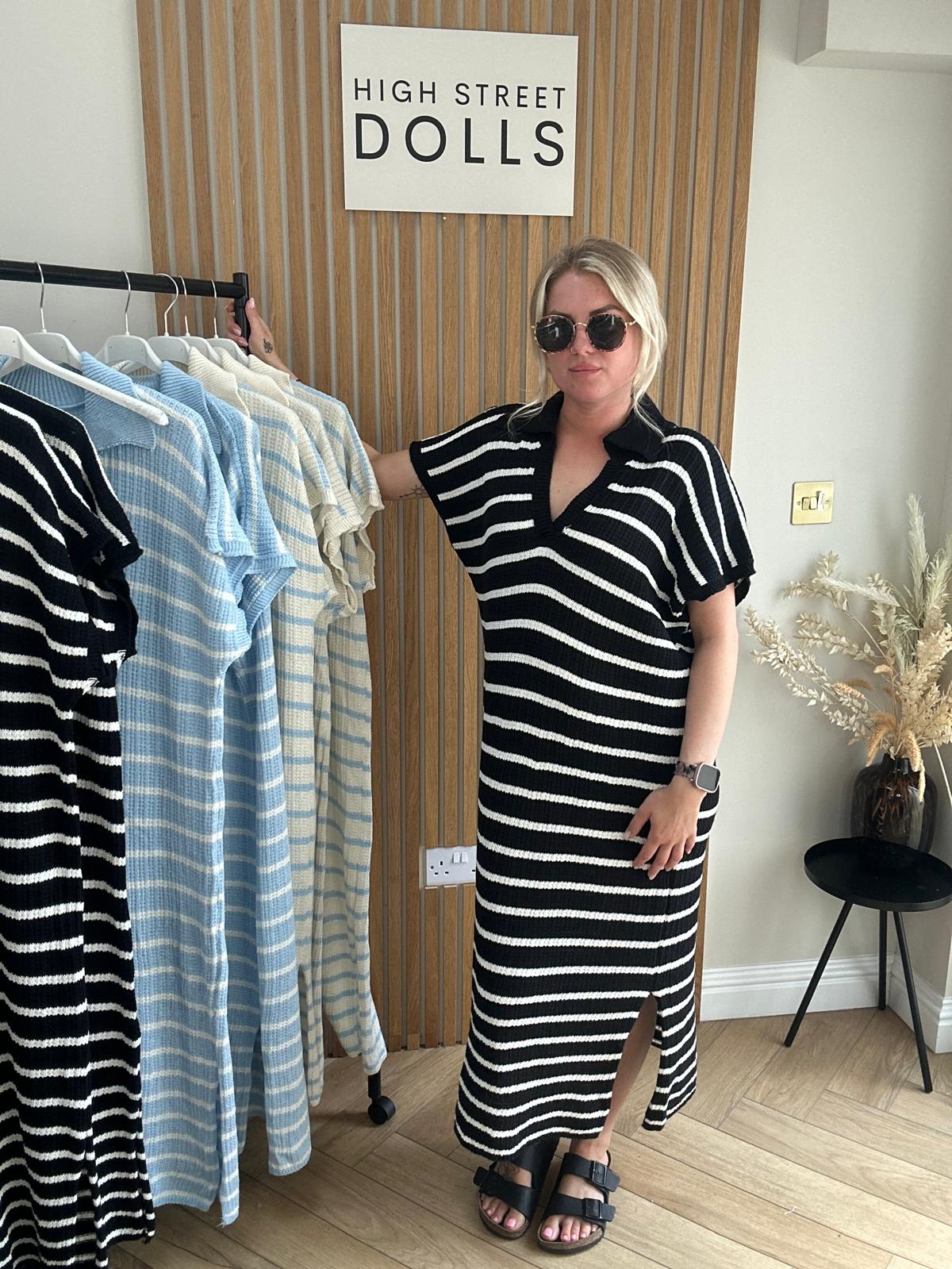 Belle Knitted Stripe Midi Dress Summer Holiday Outfit