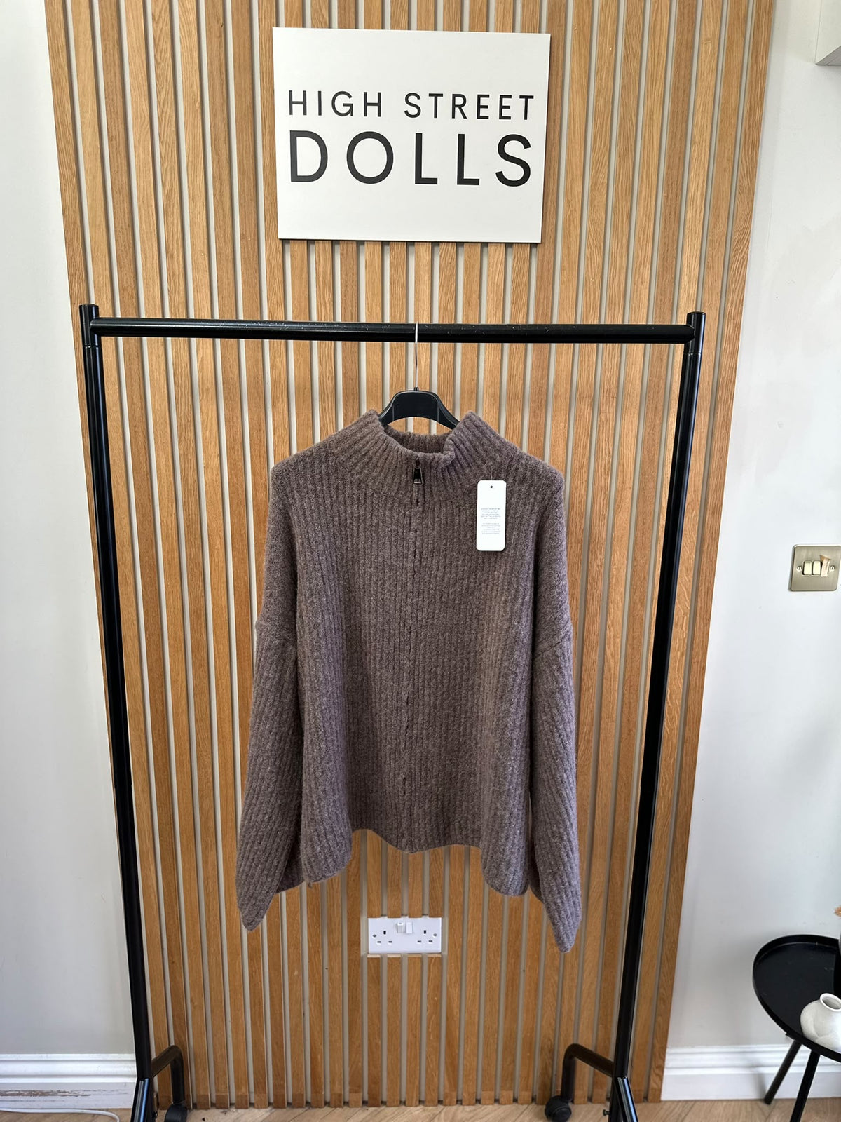 Emily Oversized Knitted Zip-Up Cardigan with Bell Sleeves & Funnel Neckline – Autumn Winter Knitwear