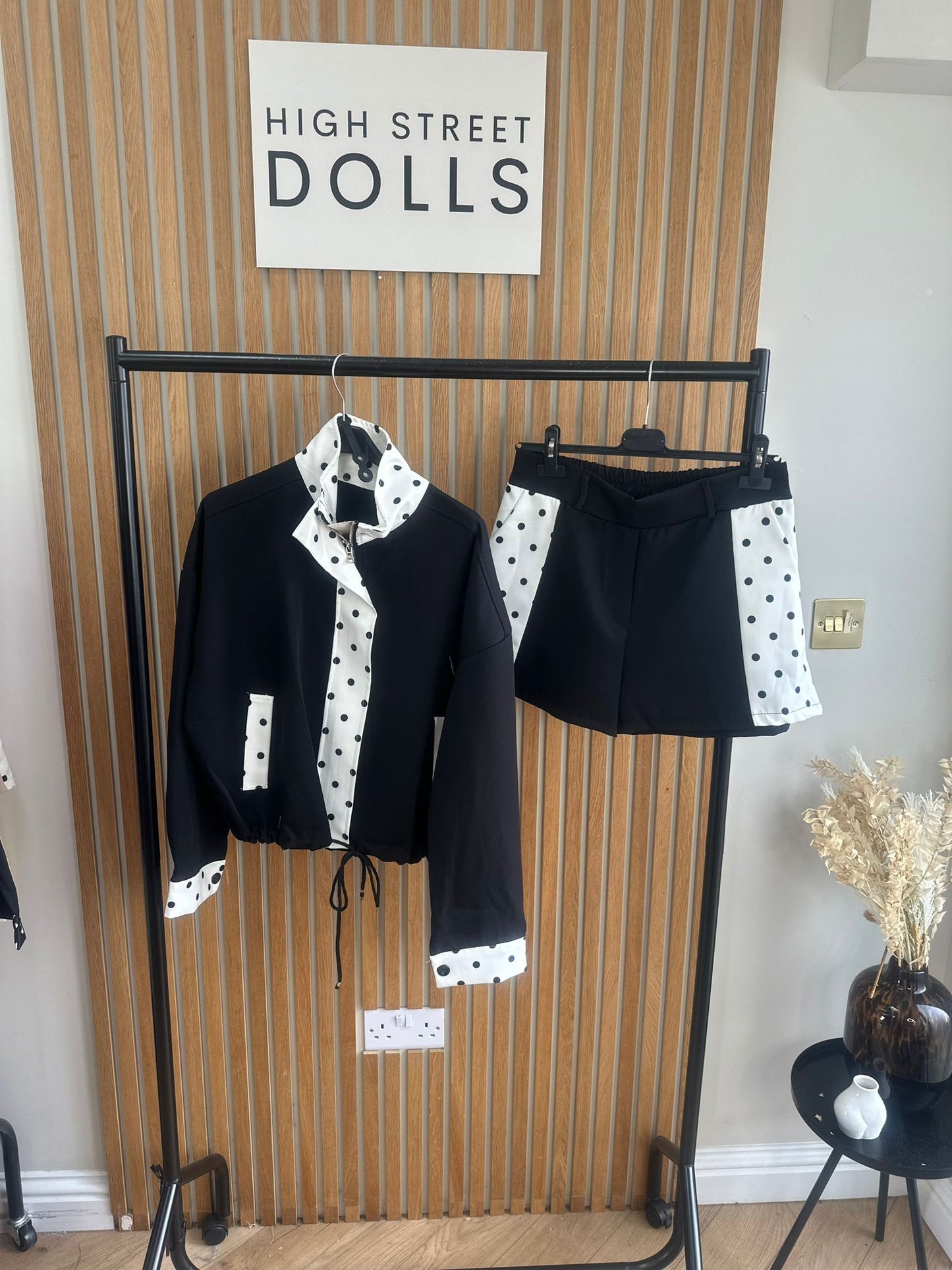 Sage Polka Dot Print Jacket and Shorts Holiday Spring Summer Women’s two piece co-ord Trending Viral Print Stripe Detail