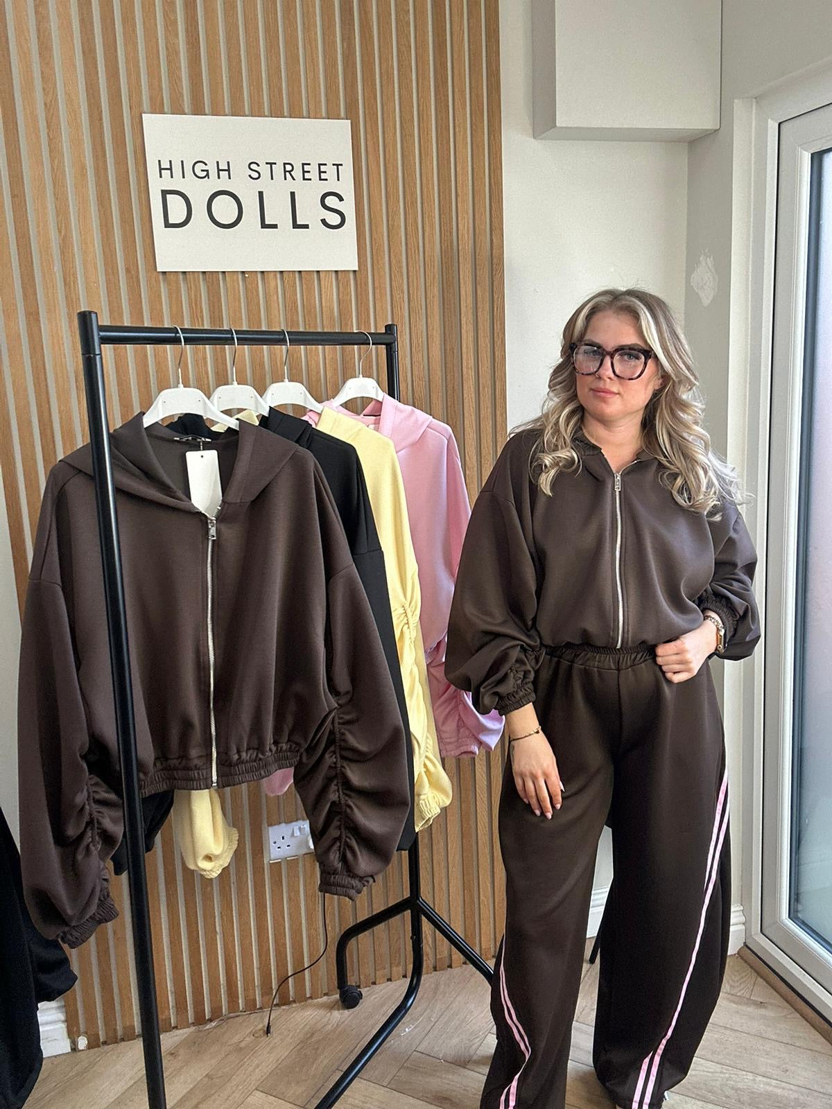 Reene Cropped Ruched Sleeve Hoodie Zip Up Jacket Jersey Spring Summer Winter