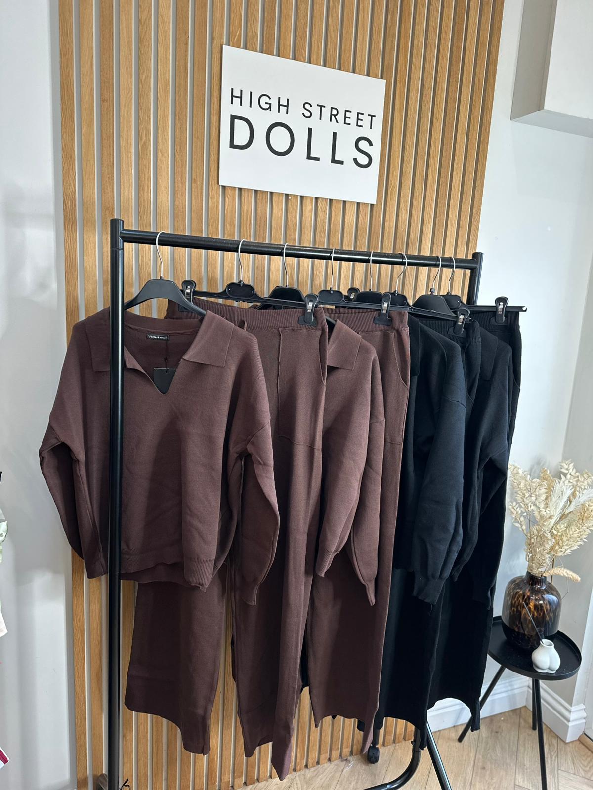 Mavis Knitted Lounge Set V Neck Sweater Wide Leg Co Ord Autumn Winter Christmas Knitwear