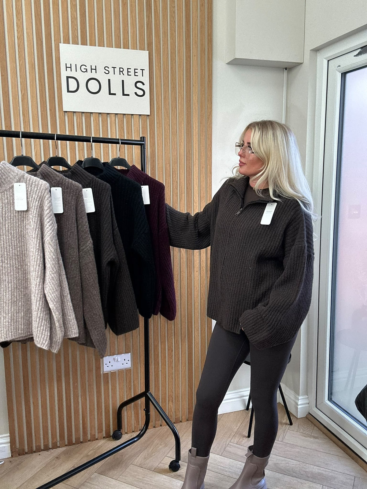 Emily Oversized Knitted Zip-Up Cardigan with Bell Sleeves & Funnel Neckline – Autumn Winter Knitwear