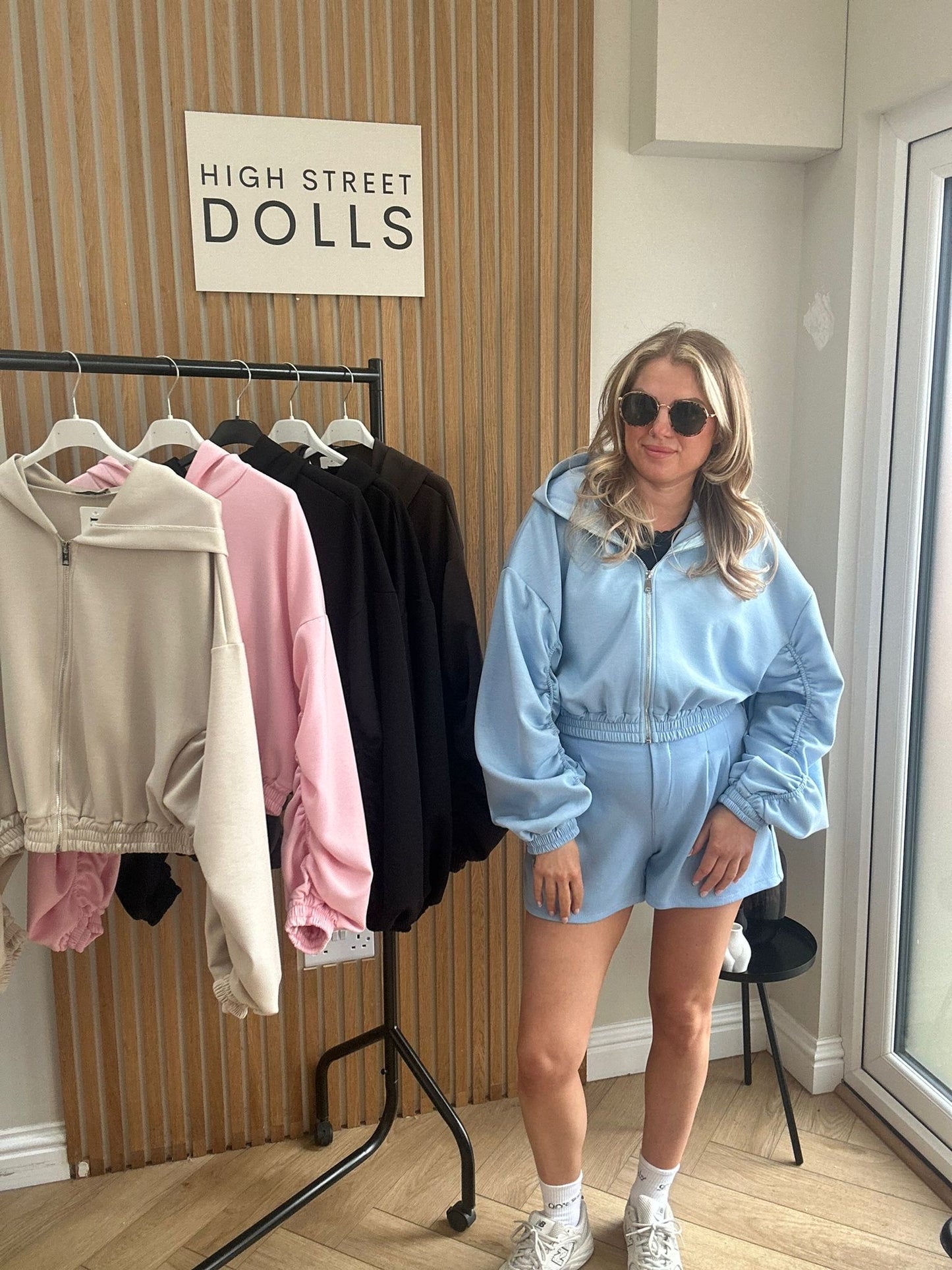 Reene Cropped Ruched Sleeve Hoodie Zip Up Jacket Jersey Spring Summer Winter