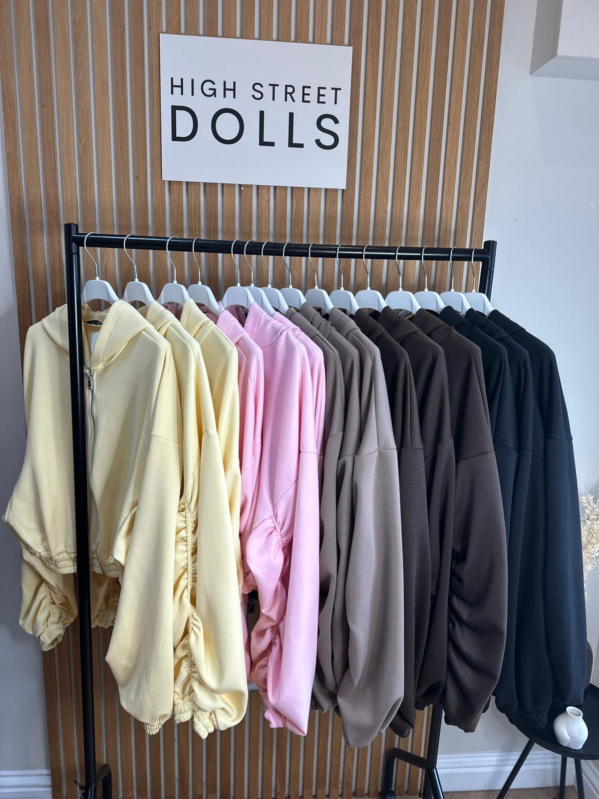 Reene Cropped Ruched Sleeve Hoodie Zip Up Jacket Jersey Spring Summer Winter