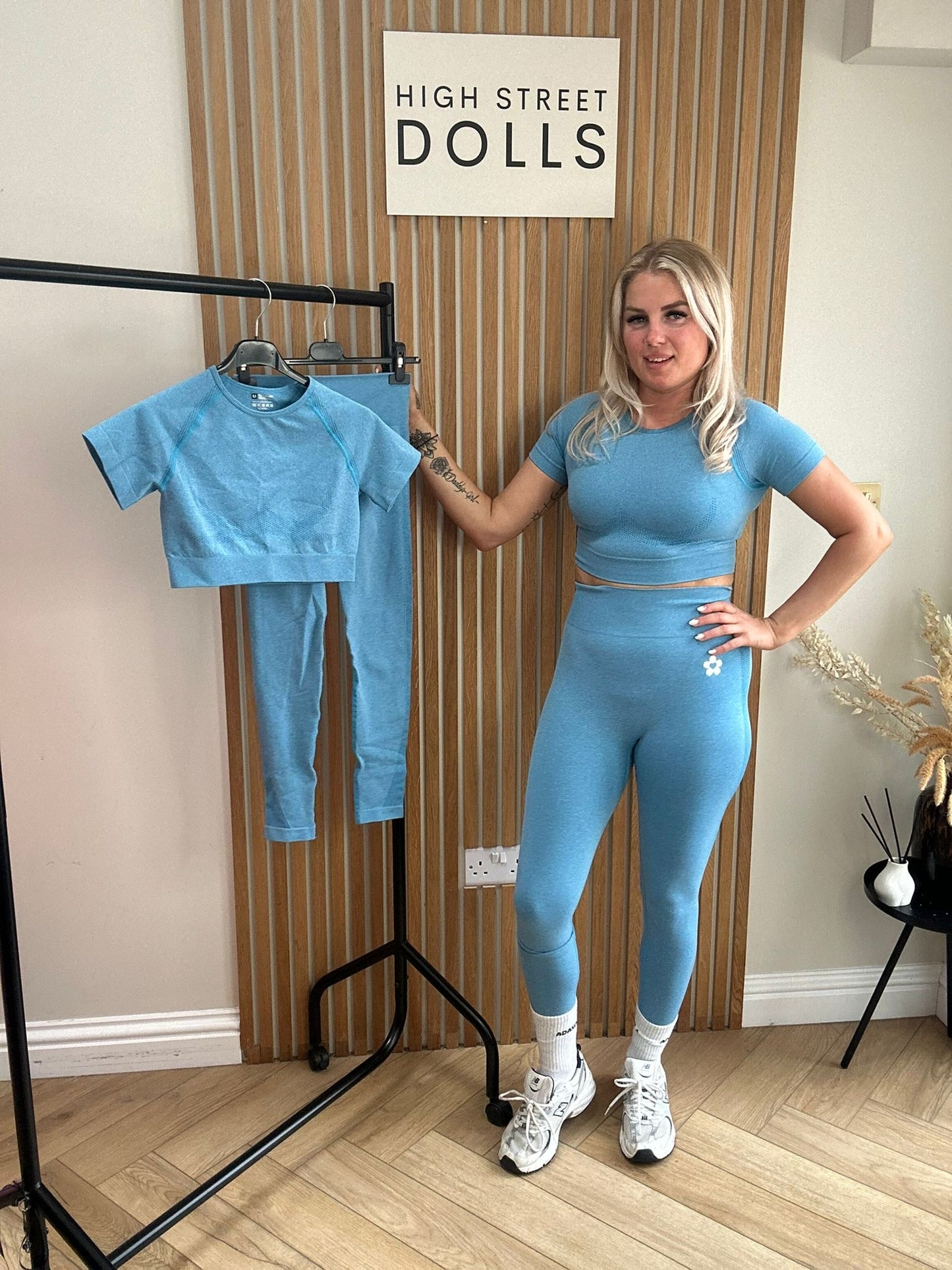BodiBlossom Activewear Gym Set Blue T shirt and Leggings Co Ord