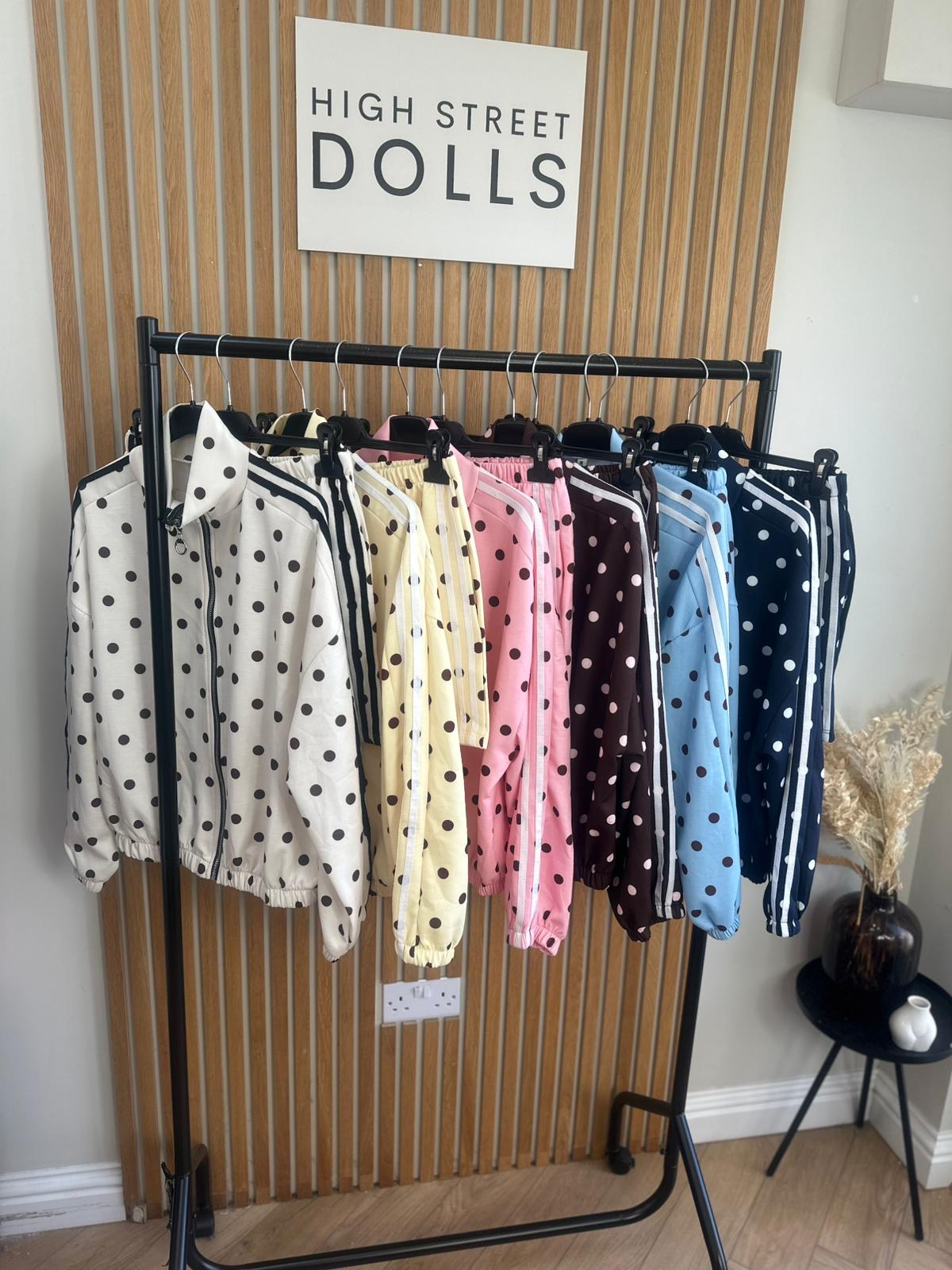 Harlo Polka Dot Print Bomber Jacket and Shorts Holiday Spring Summer Women’s two piece co-ord Trending Viral Print Stripe Detail