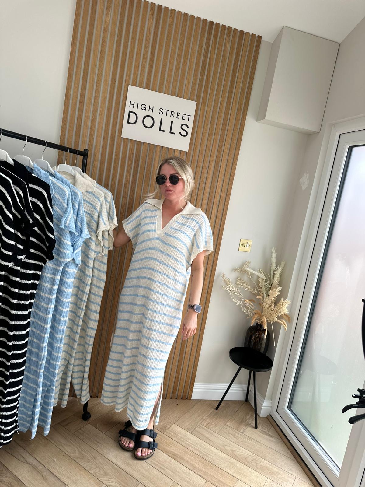 Belle Knitted Stripe Midi Dress Summer Holiday Outfit