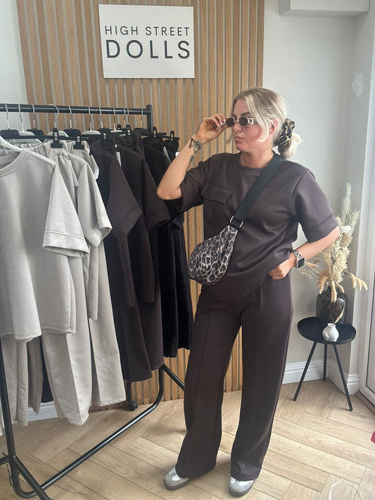 Piper Lounge Set T shirt with Wide leg Trousers Combat Pocket Tracksuit Loungewear Two Piece Co Ord