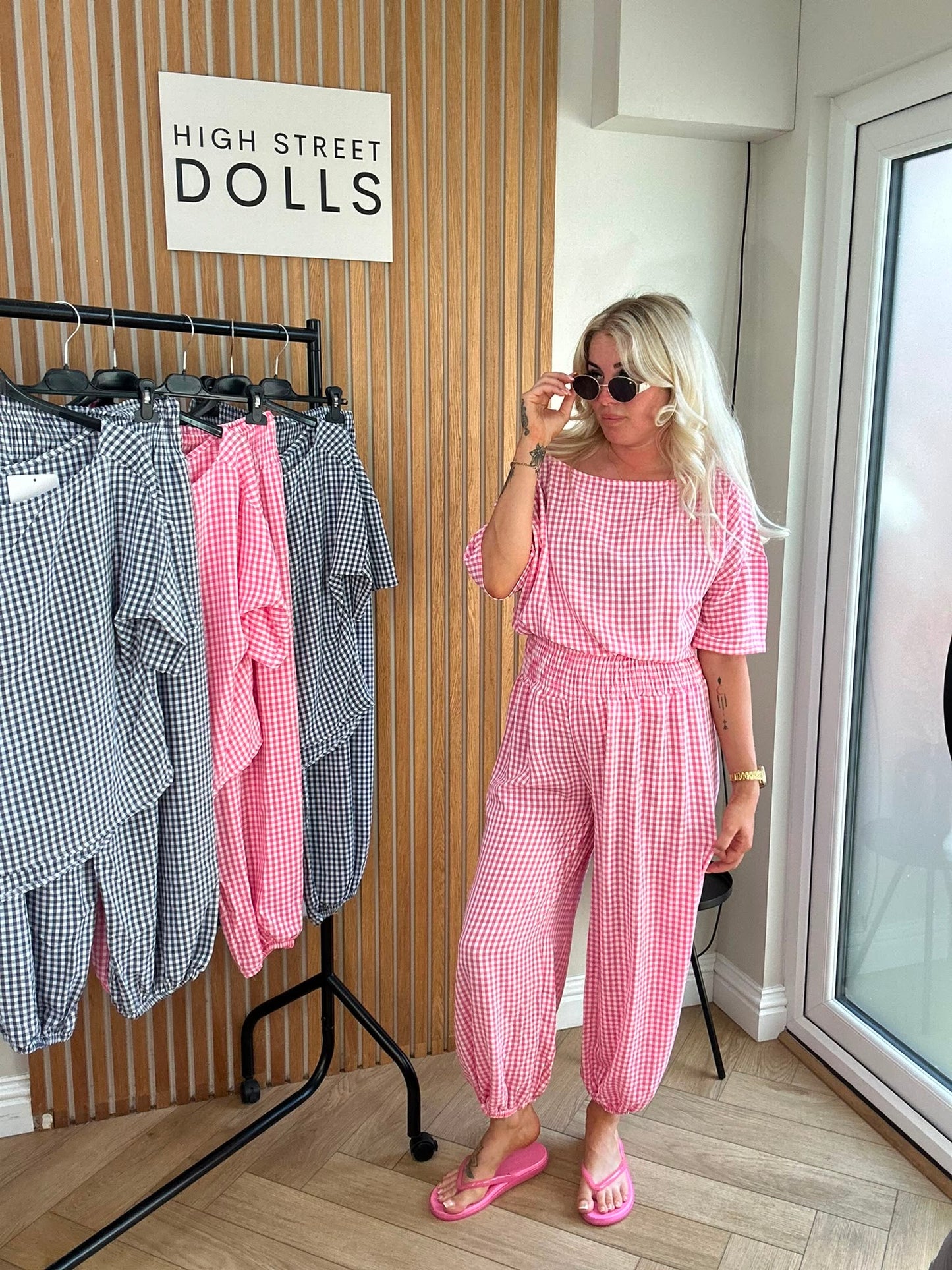 Shelley Gingham Co Ord Top and Trouser Set Summer Holiday Light Weight Material