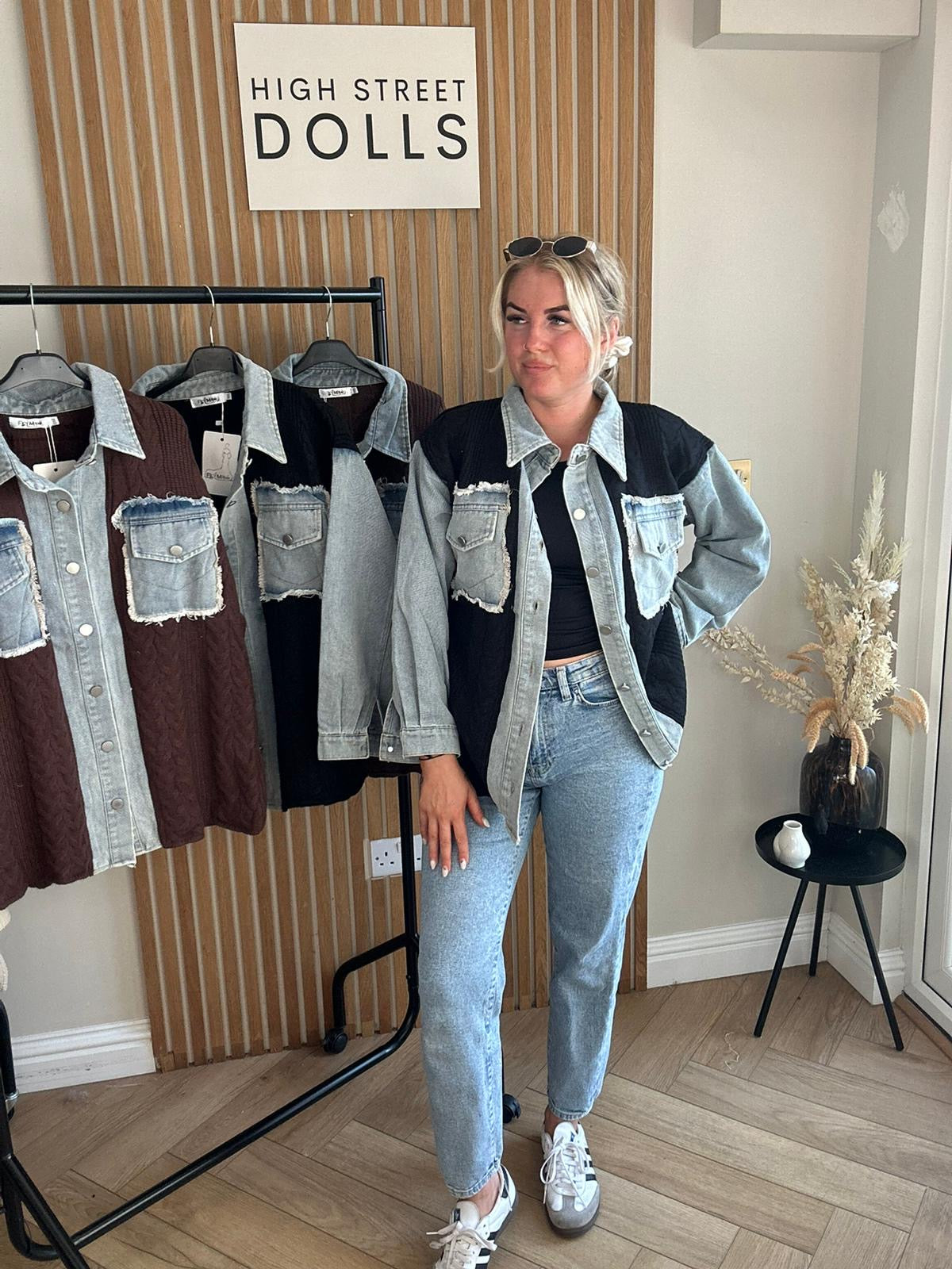Elodie Denim Knit Shirt Shaket Jacket Women’s Top