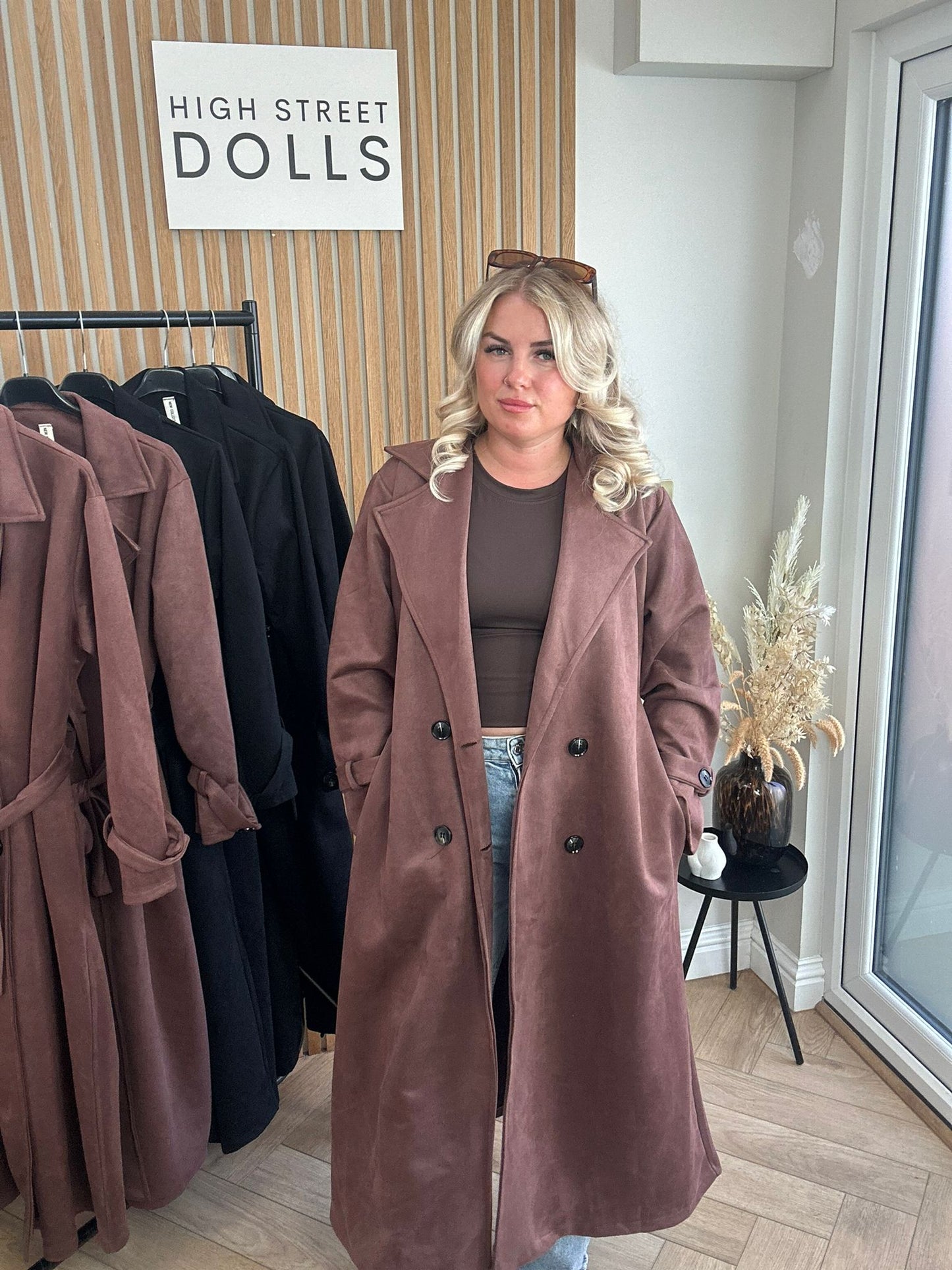 Rea Suede Trench Coat Longline Autumn Winter Jacket