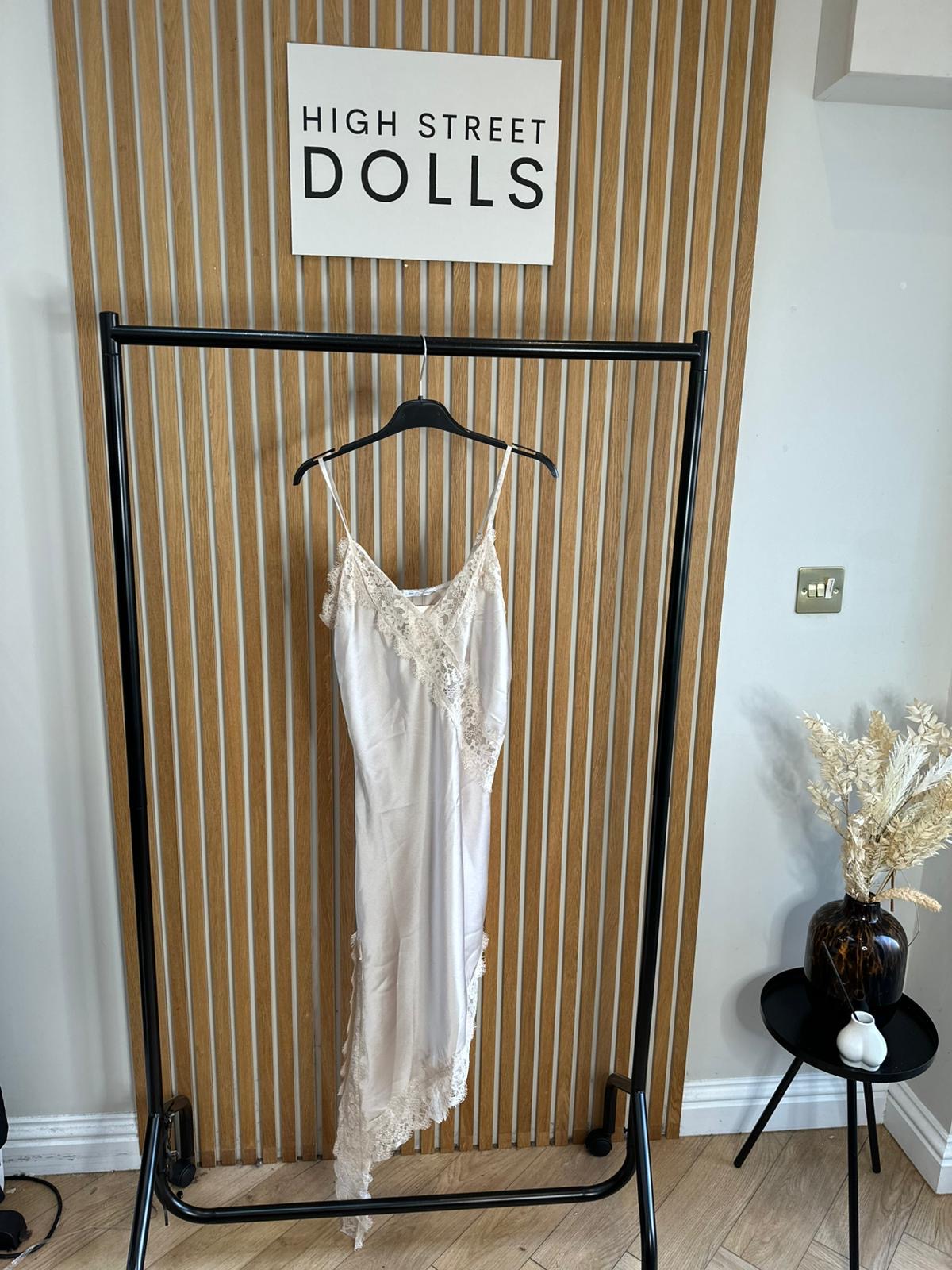 Florence Satin Slip Dress Lace Trim Spaghetti Strap Autumn Winter Christmas Party Festive