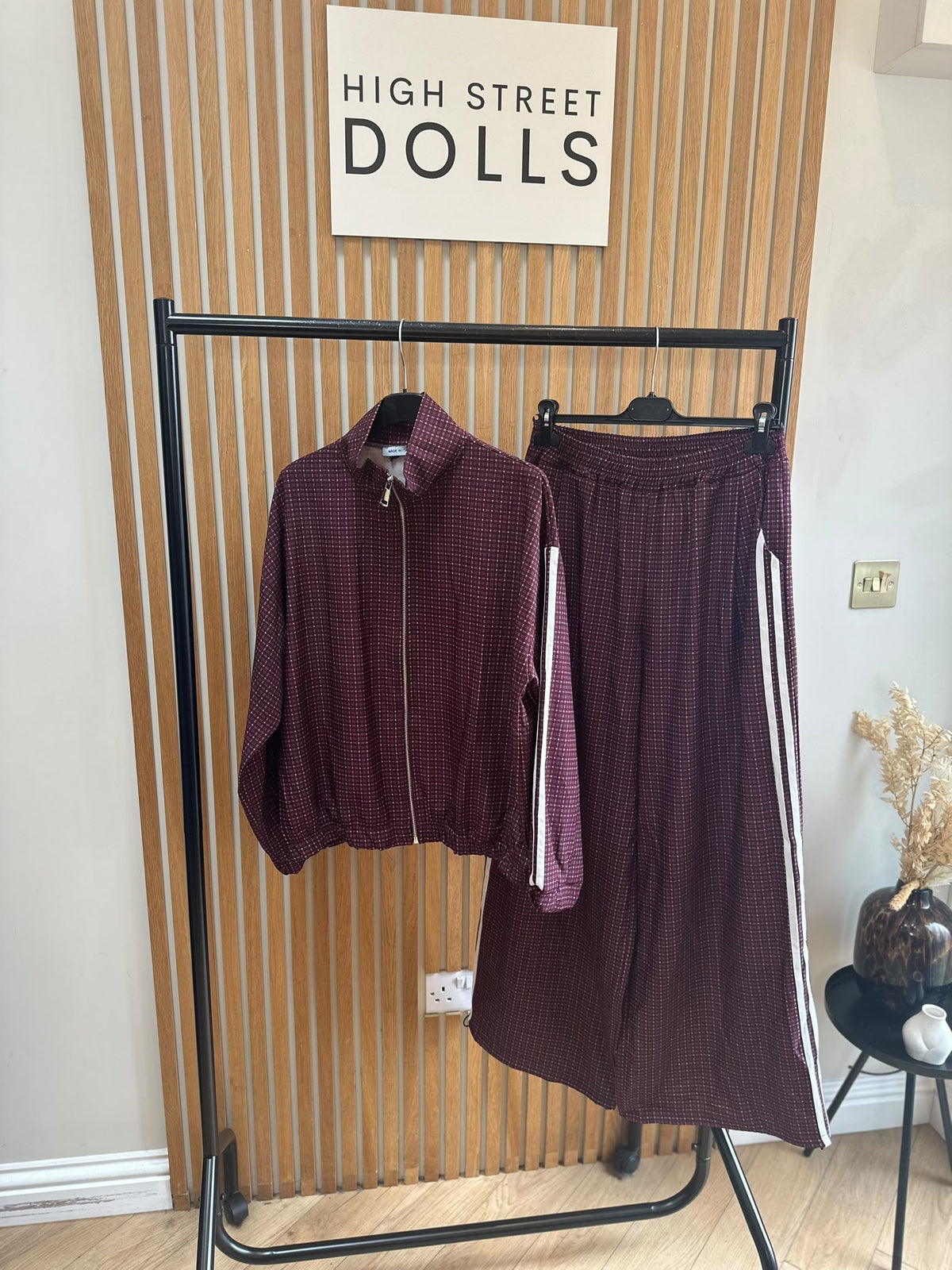 Romy Luxe Tracksuit – Zip Funnel Neck Jacket & Wide Leg Trousers with Stripe Details, Two-Piece Autumn Winter Lounge Co-Ord