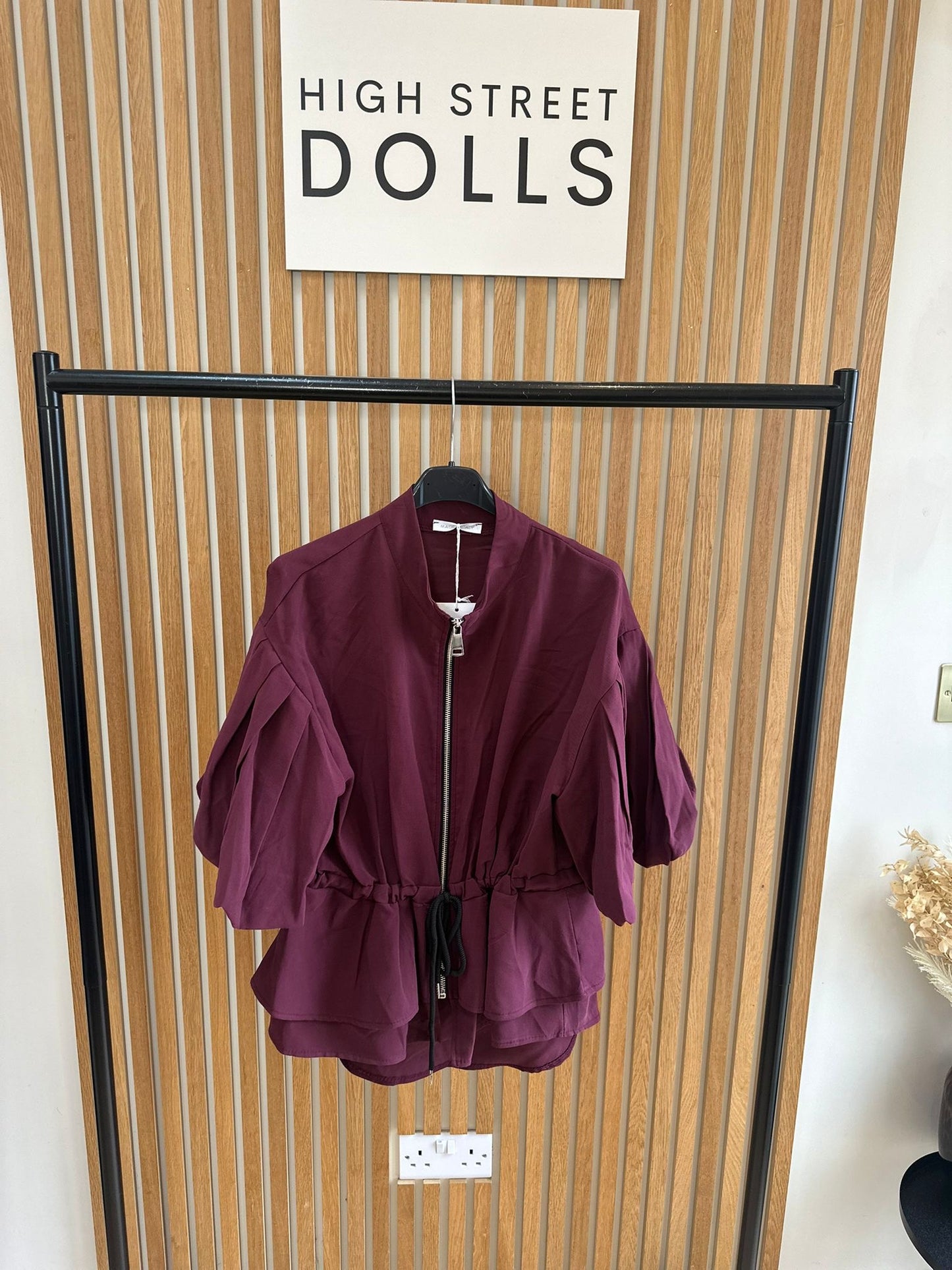 Tilly Peplum Jacket – Women’s Zip-Up Top with Ruffle Details & Balloon Sleeves, Autumn/Winter