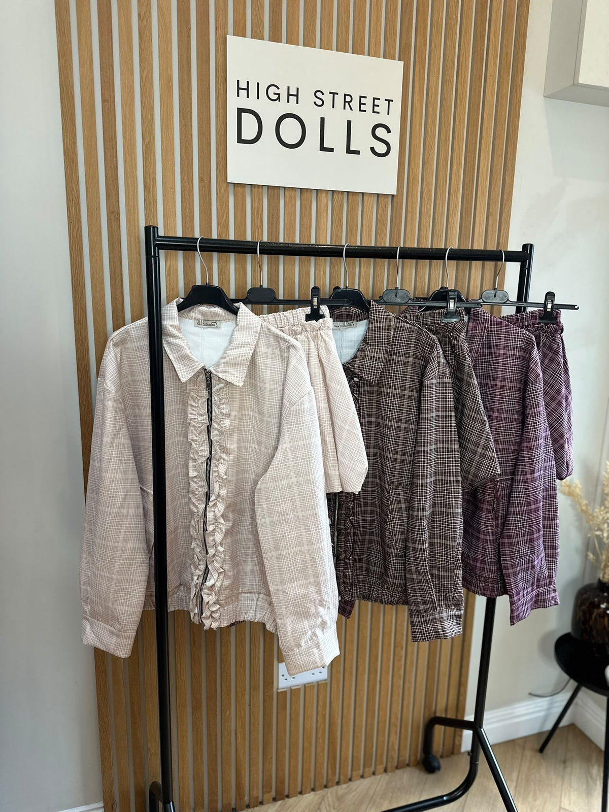 Elle Checkered Zip Jacket & Matching Skirt Co-Ord Set – Autumn/Winter Tartan Fabric