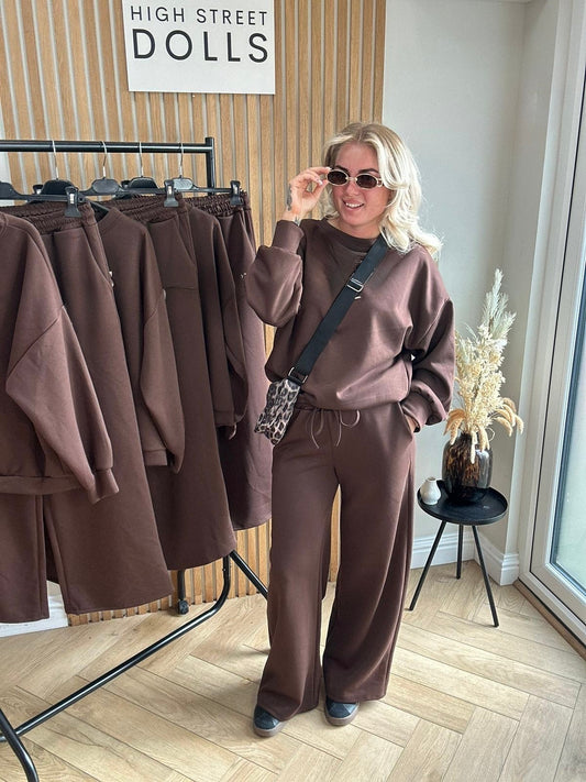 Aurora Slogan Lounge Set Round Neck Jumper and Wide Leg Trousers Co Ord Two Piece Tracksuit