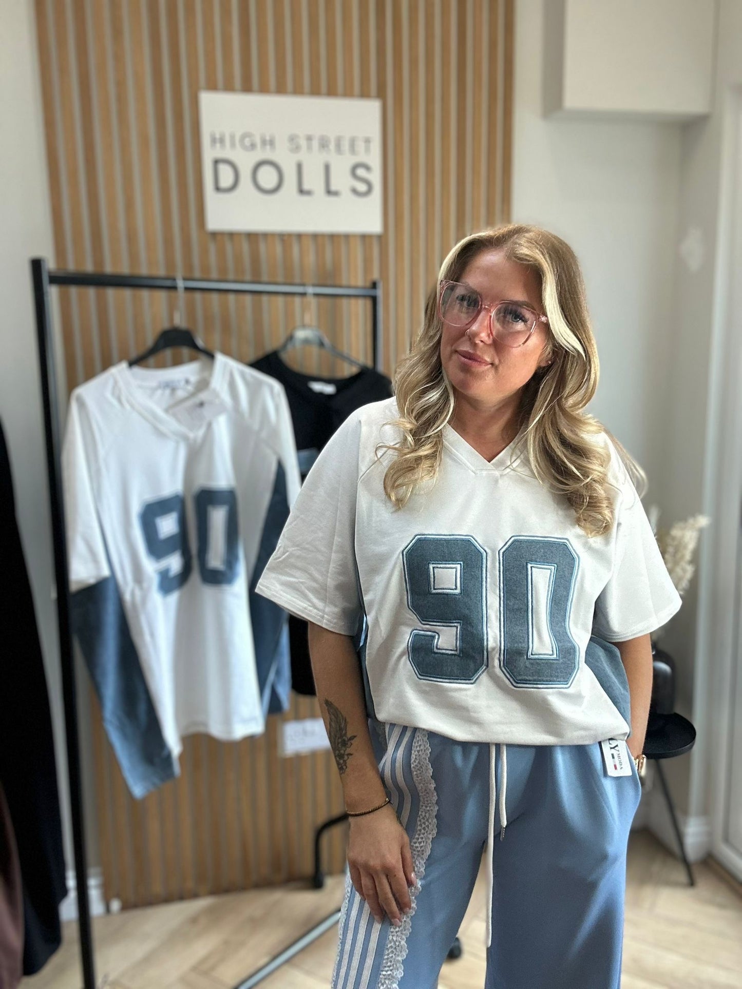 Darcie Baseball T Shirt Short Sleeves Slogan Denim Top Spring Summer Holiday