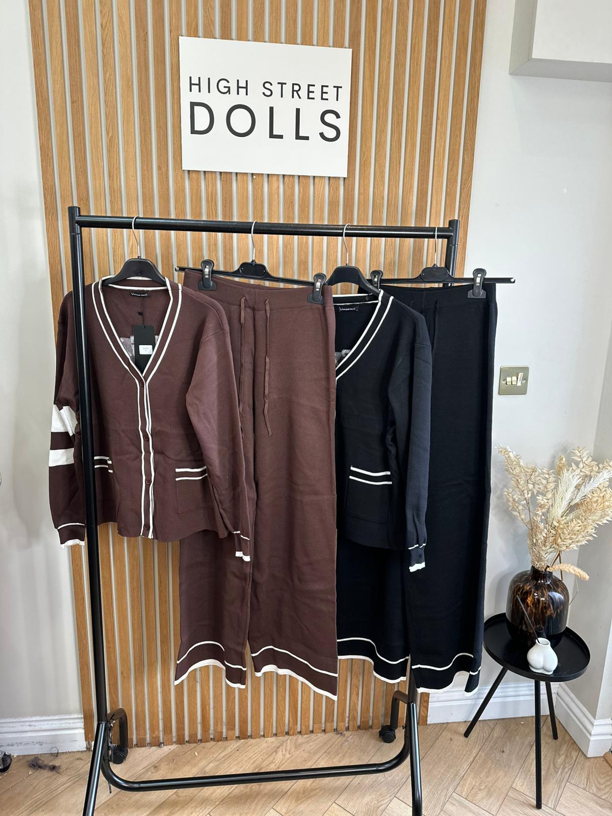 Hadley Knitted Slogan Lounge Set V Neck Cardigan Wide Leg Co Ord Autumn Winter Christmas Knitwear