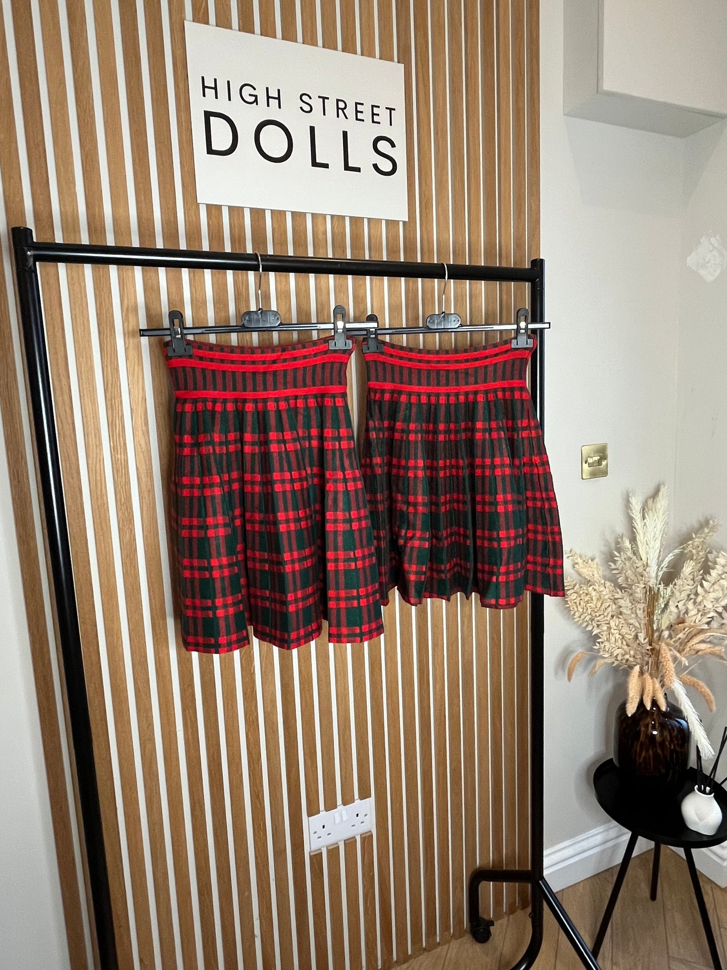 Knitted Tartan Gathered Skirt Green and Red Festive Christma