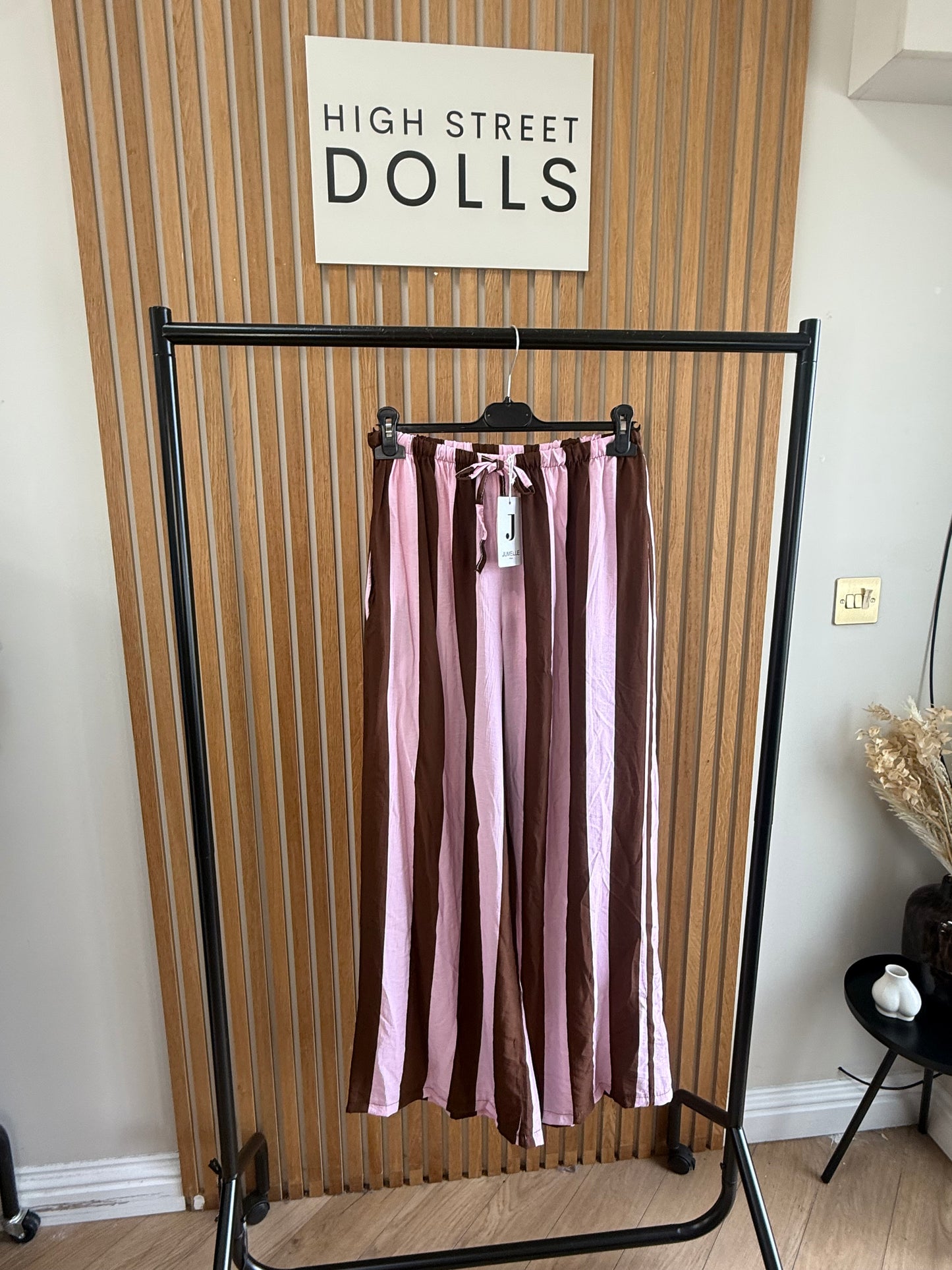 Lollie Wide Leg Trousers Light Weight Linen Style Summer Bright Stripes