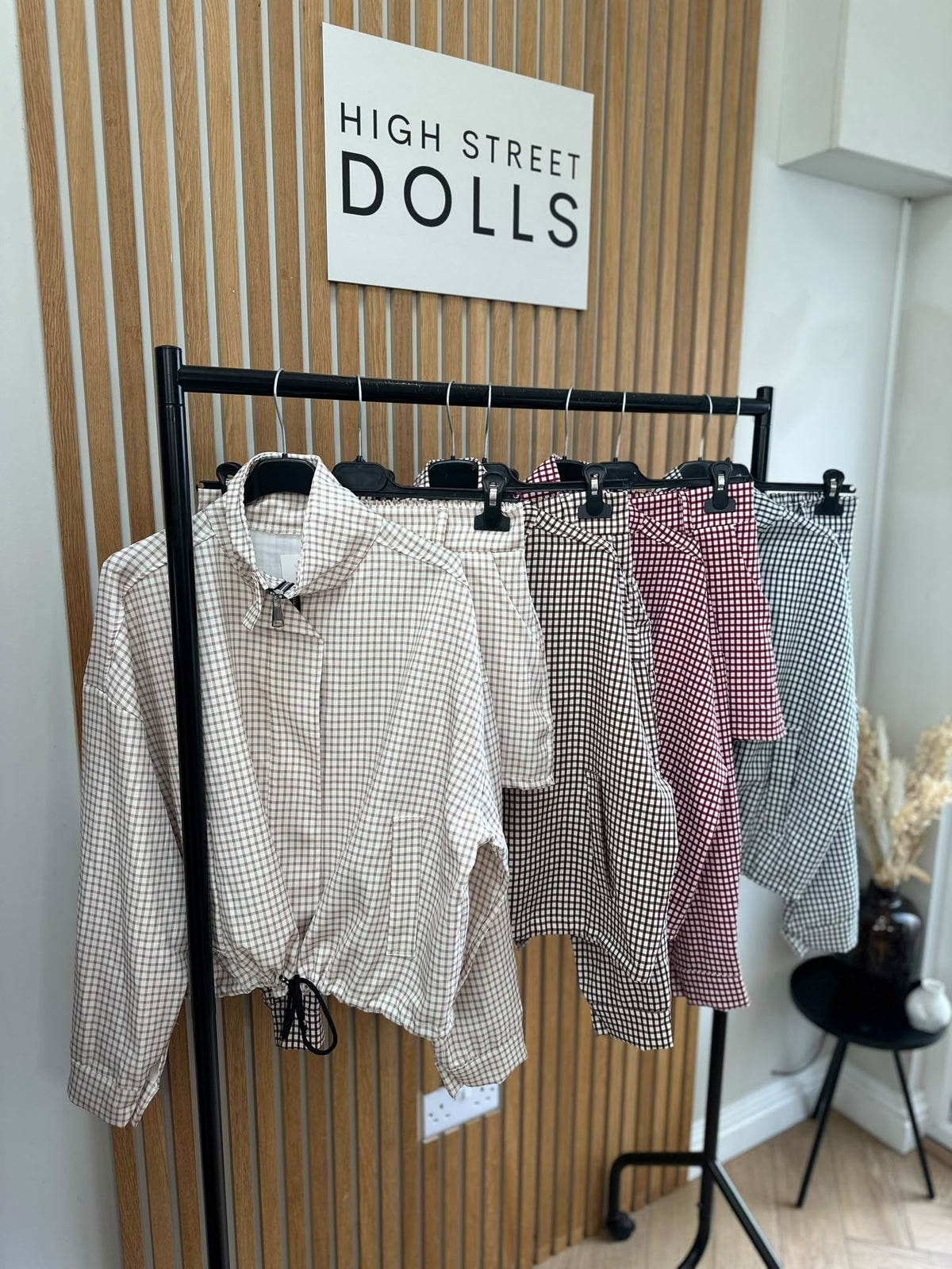 Dolly Gingham Lightweight Jacket and Shorts Set – Women’s Co Ord, Two Piece, Autumn/Winter Layer with Funnel Neckline