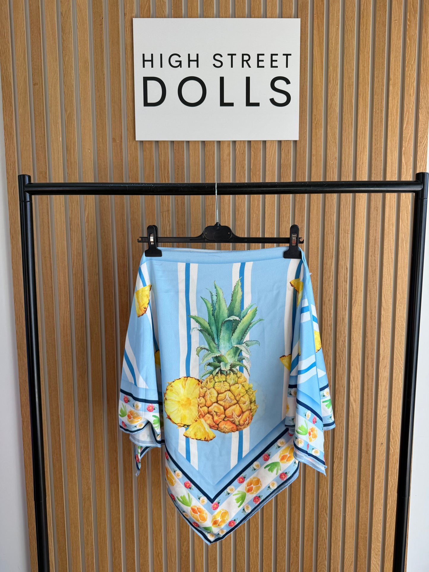 Ellie Satin Bardot Top Bright Colourful Fruit Printed Summer Holiday