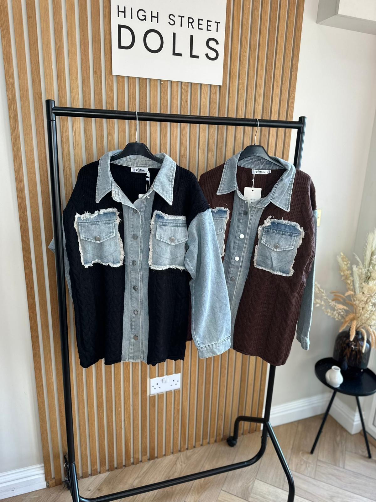 Elodie Denim Knit Shirt Shaket Jacket Women’s Top