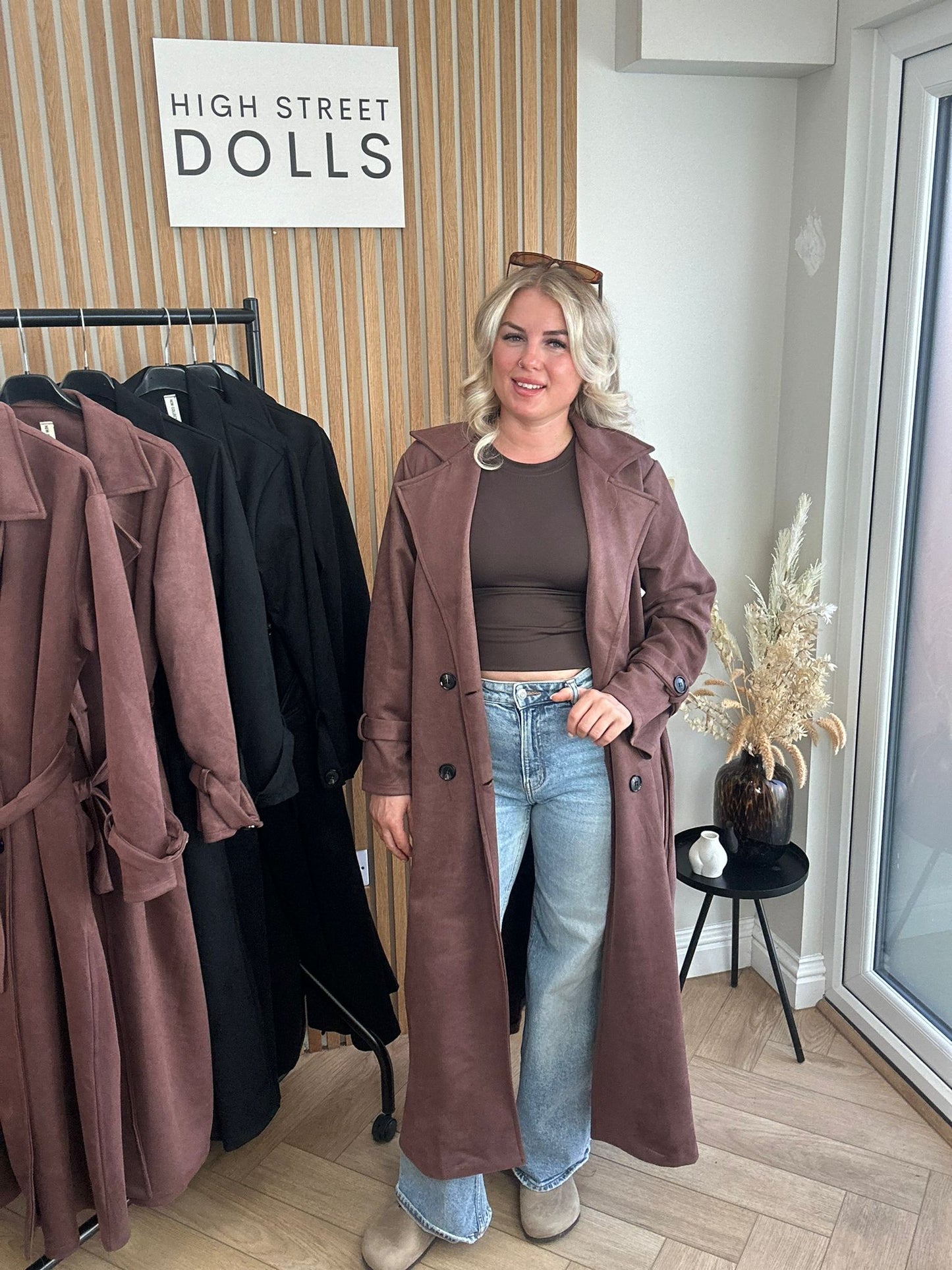 Rea Suede Trench Coat Longline Autumn Winter Jacket
