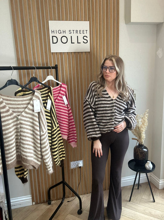 Dakota Striped Oversized Cardigan Jacket Autumn Winter Jacket Cosy Knitwear Button Up Cardi