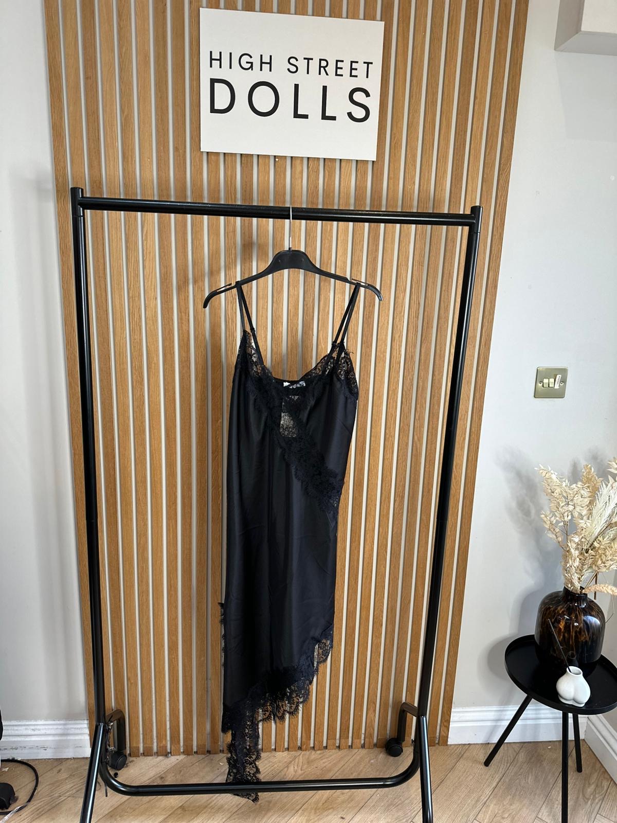 Florence Satin Slip Dress Lace Trim Spaghetti Strap Autumn Winter Christmas Party Festive