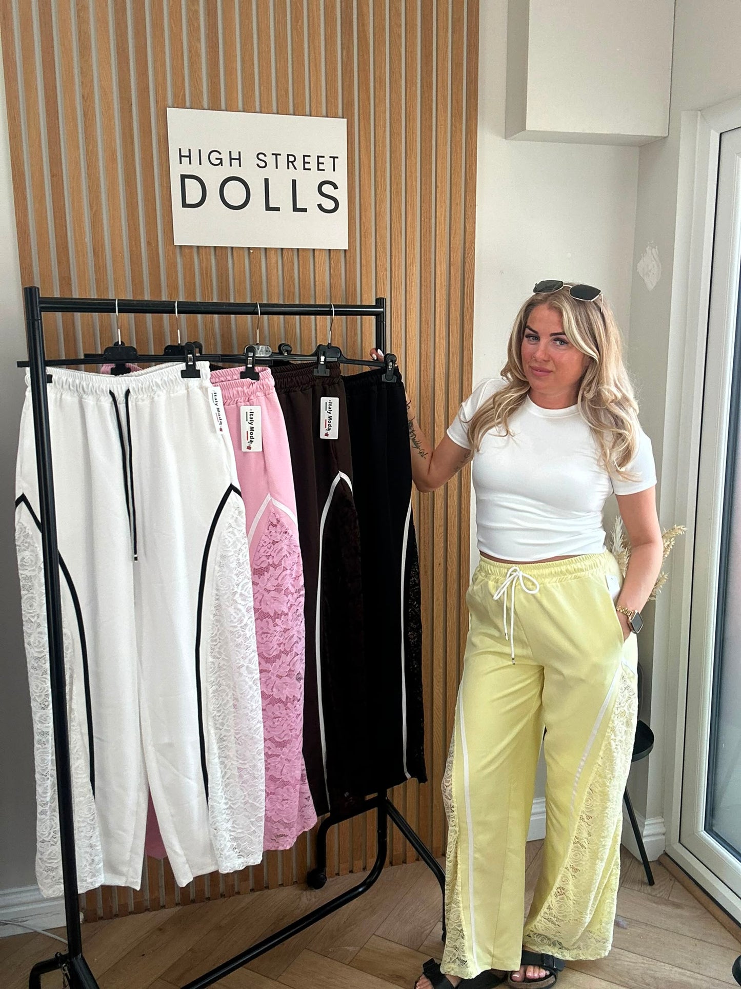 Sugar Lace Trousers Wide Leg Activewear Stripe Details Spring Summer Holiday Elastic Waistband