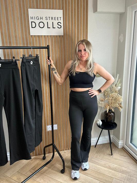 Black Flare Trousers Lycra Activewear Leggings