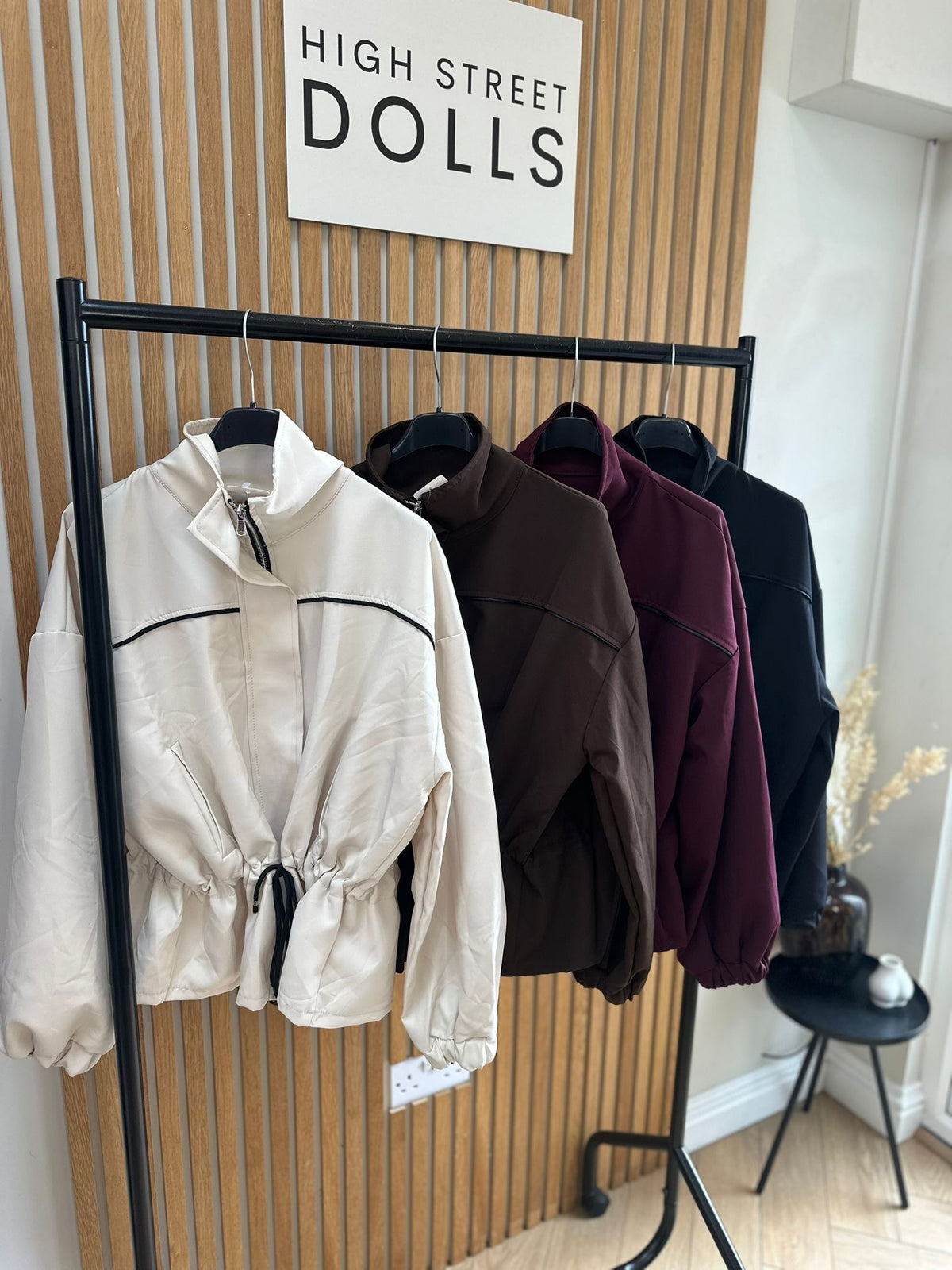 Mia Peplum Jacket – Women’s Sporty Lightweight Cover-Up, Autumn/Winter Layer with Piping Details, Cinched Waistline & Funnel Neckline