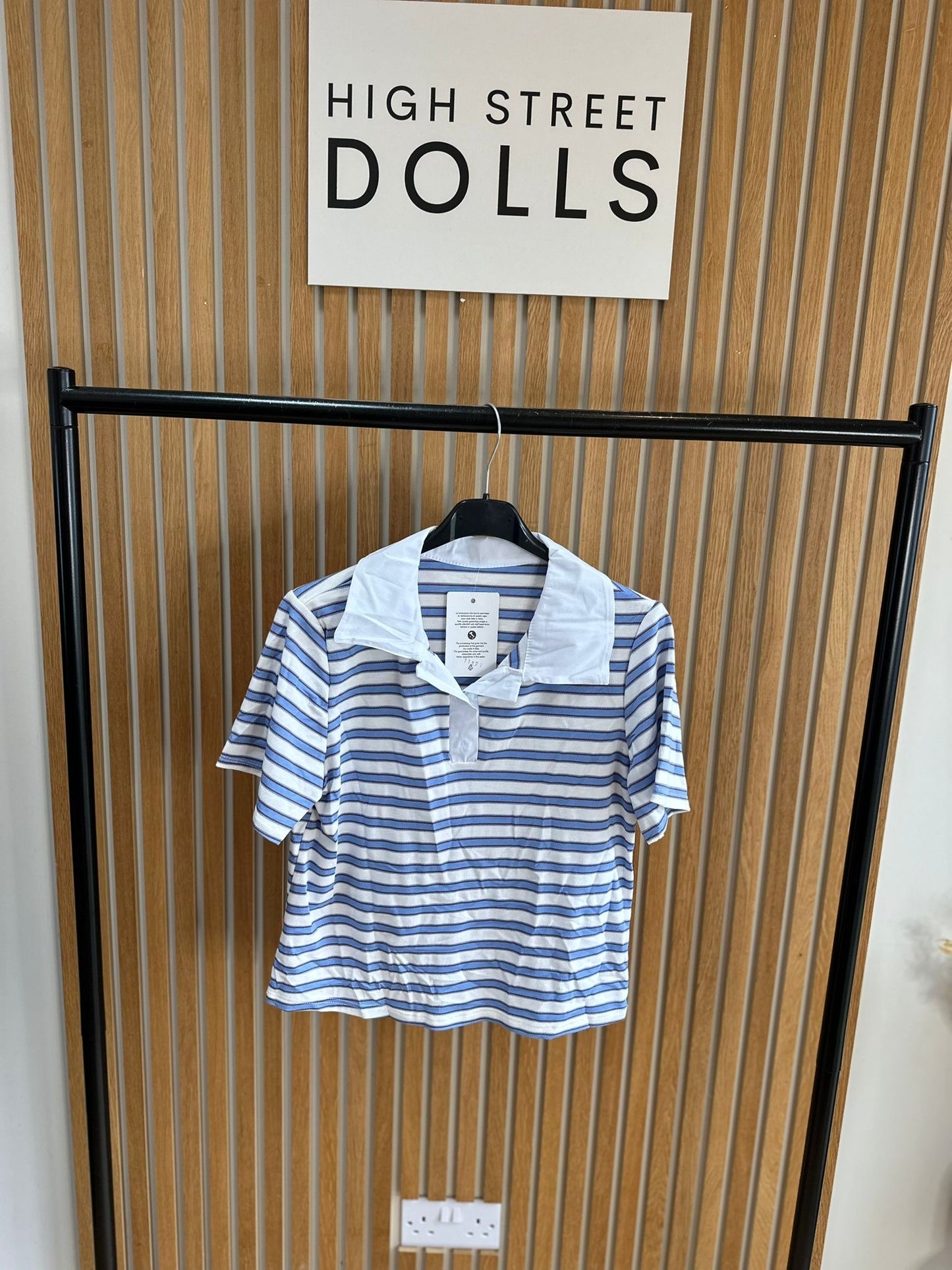 Billie Striped Rugby Top Fitted Short Sleeve T Shirt Collared Neckline Spring Summer Fashion