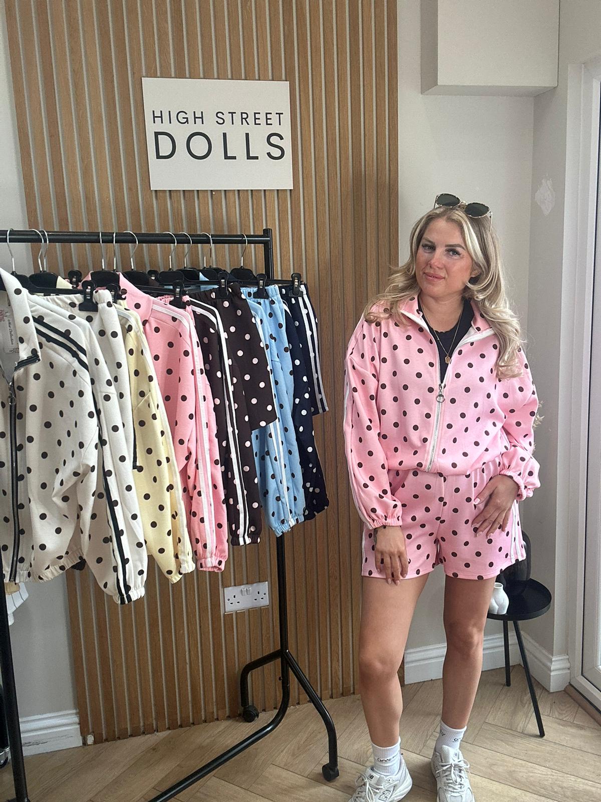 Harlo Polka Dot Print Bomber Jacket and Shorts Holiday Spring Summer Women’s two piece co-ord Trending Viral Print Stripe Detail