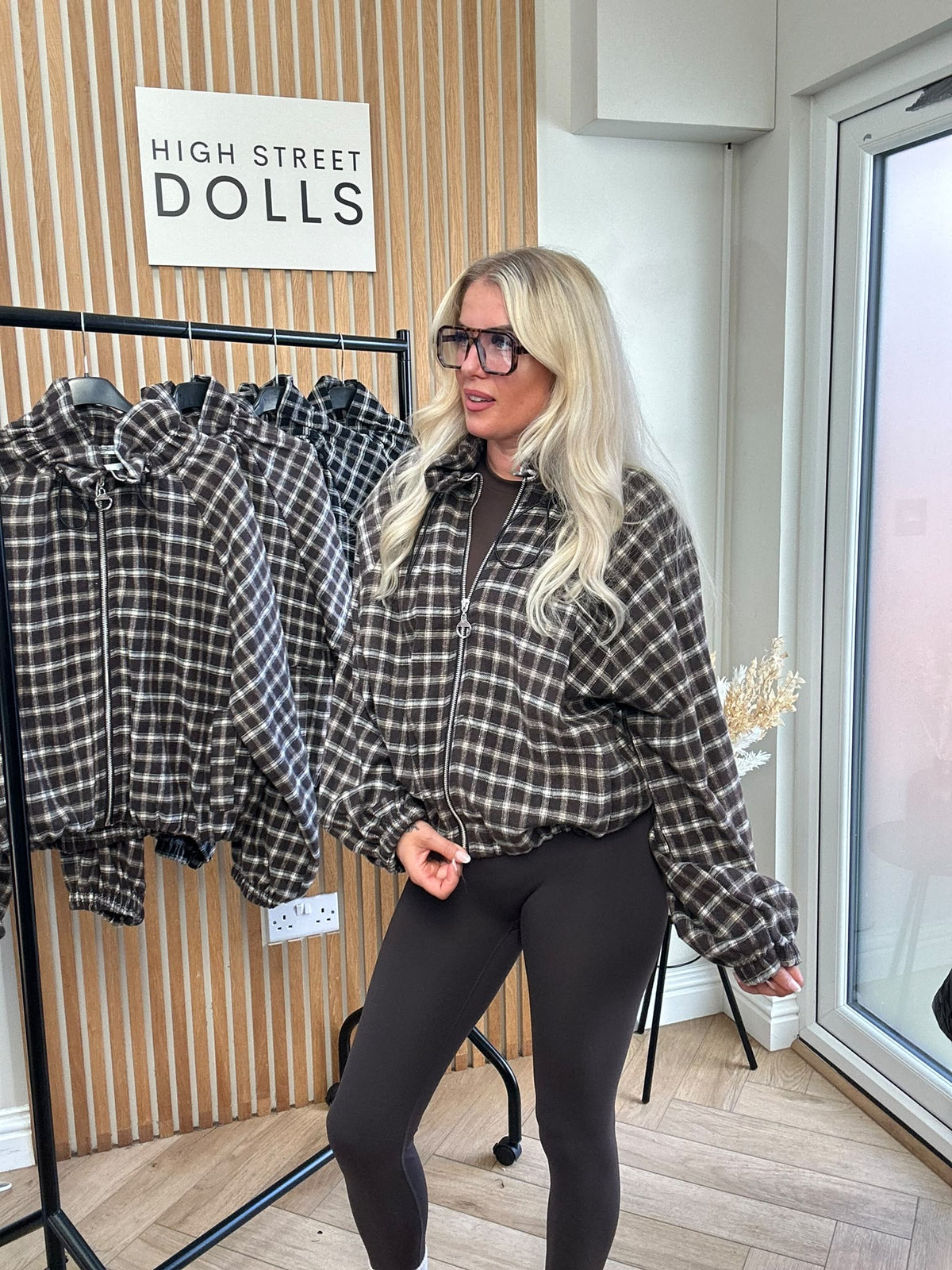 Harley Checkered Lightweight Soft Jacket – Women’s Cover-Up, Autumn/Winter Layer with Gathered Funnel Neckline
