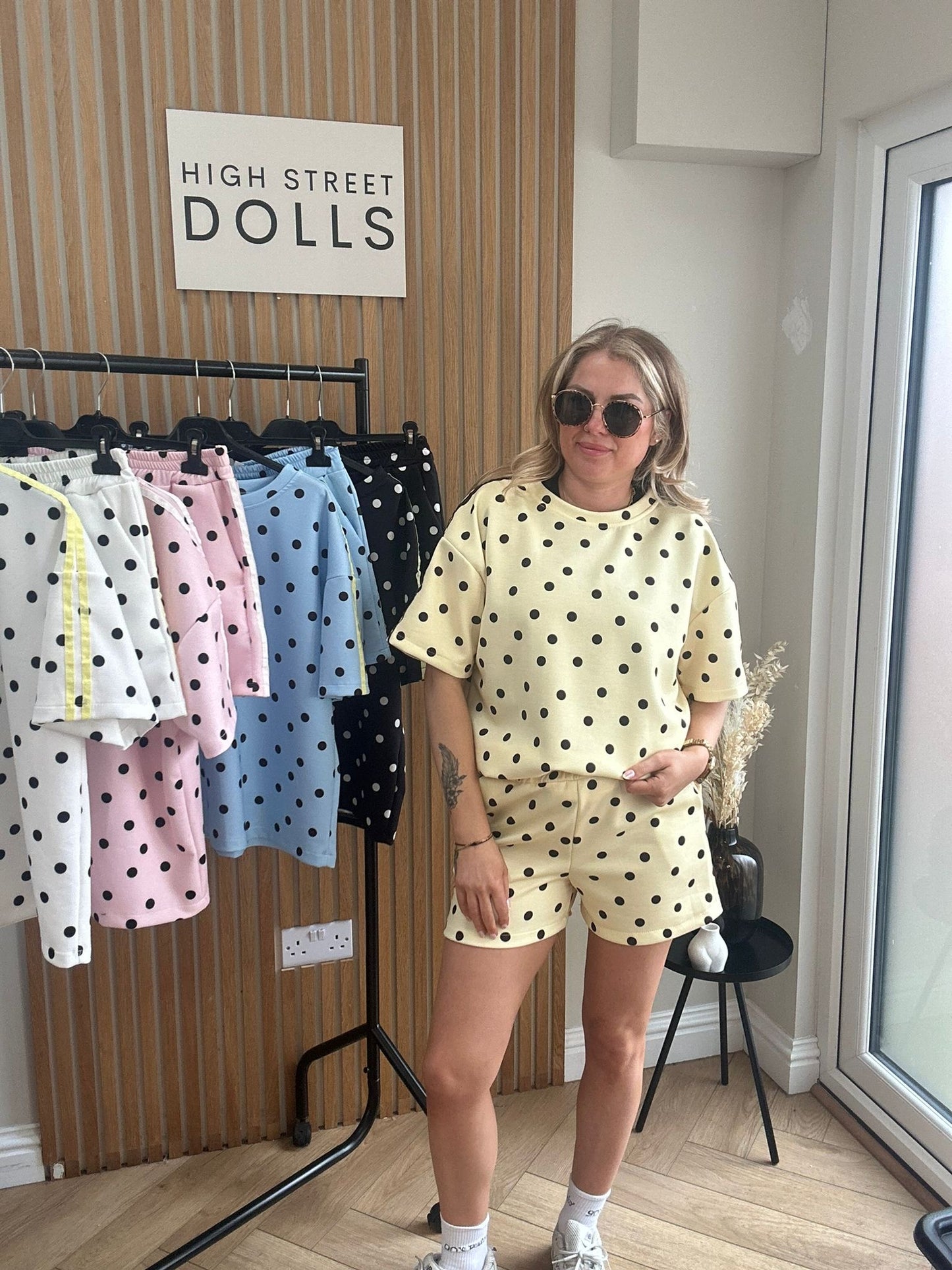 Bibi Polka Dot Print Oversized T Shirt and Shorts Holiday Spring Summer Women’s two piece co-ord Trending Viral Print Stripe Detail