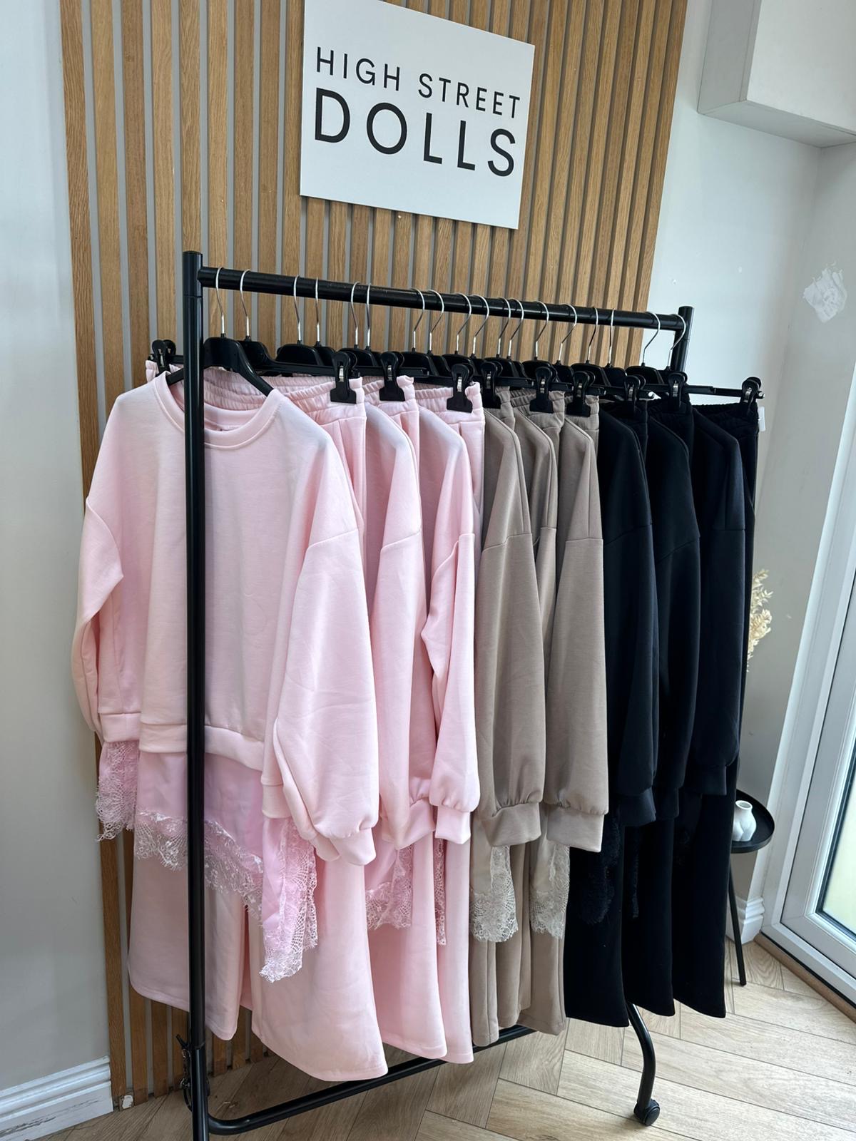 Sloane Lace Lounge Set Tracksuit T shirt with Wide leg Trousers Loungewear Two Piece Spring Summer