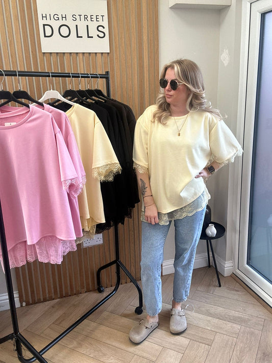 Neve Lace Oversized T Shirt Short Sleeves Open Back Spring Summer