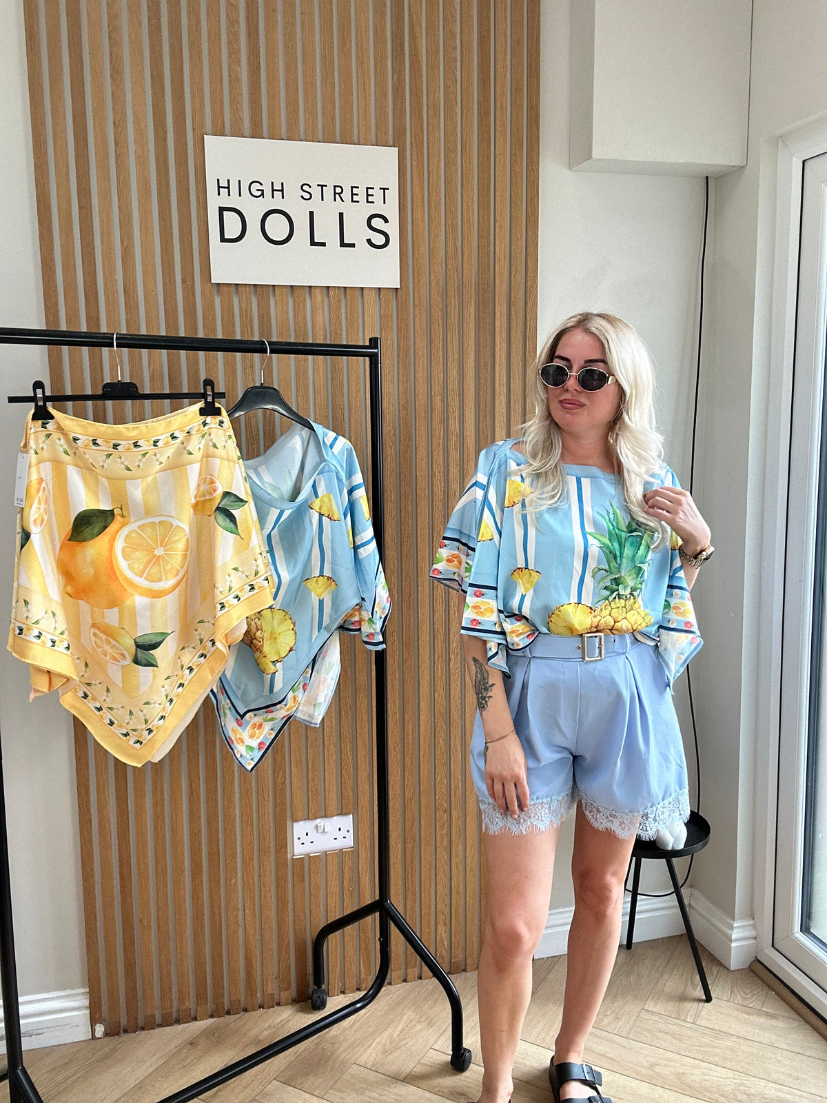Ellie Satin Poncho Bright Colourful Fruit Printed Summer Holiday