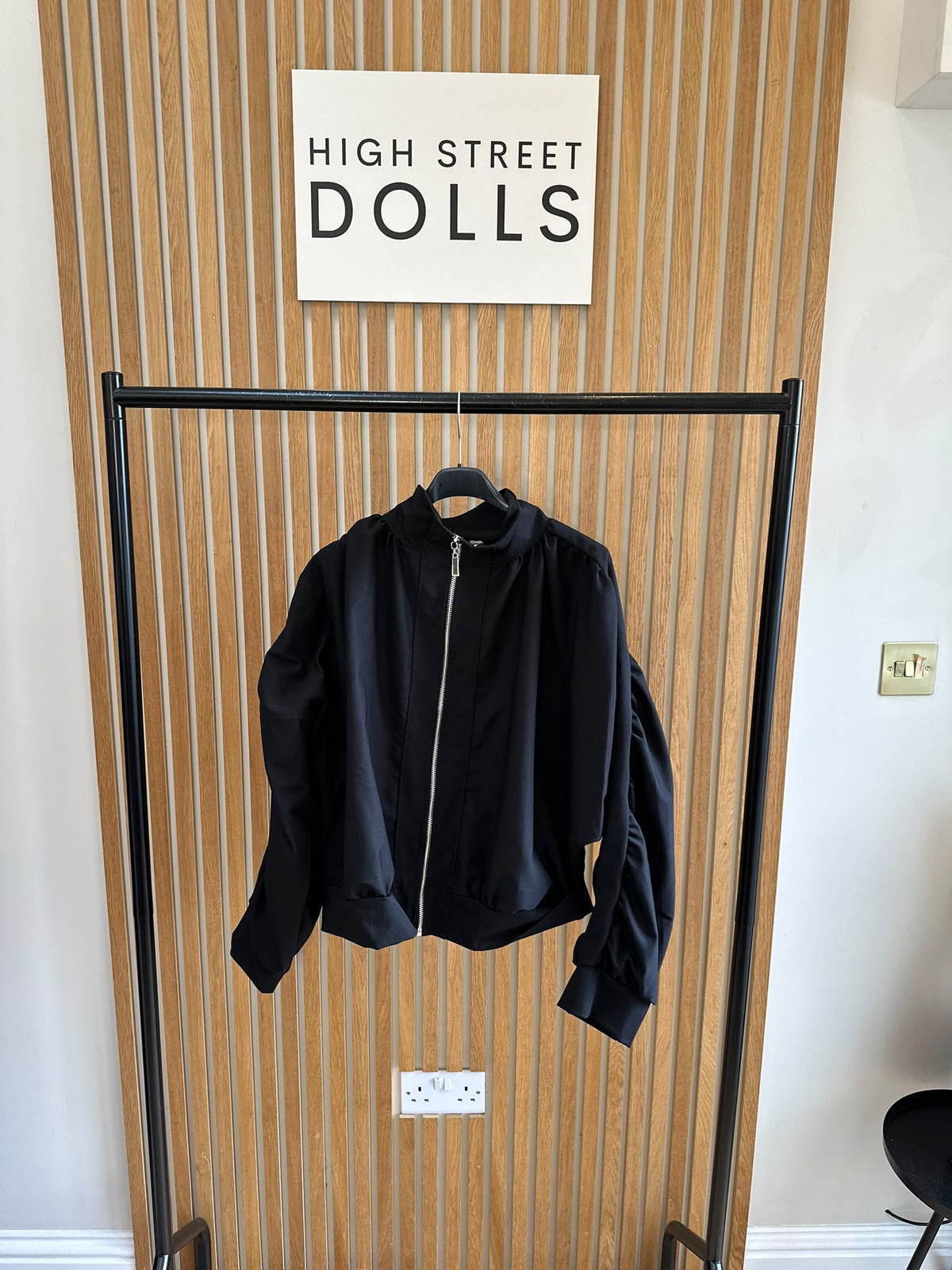 Darcy Ruched Sleeve Bomber Jacket Women’s Autumn Winter Zip Up Jacket