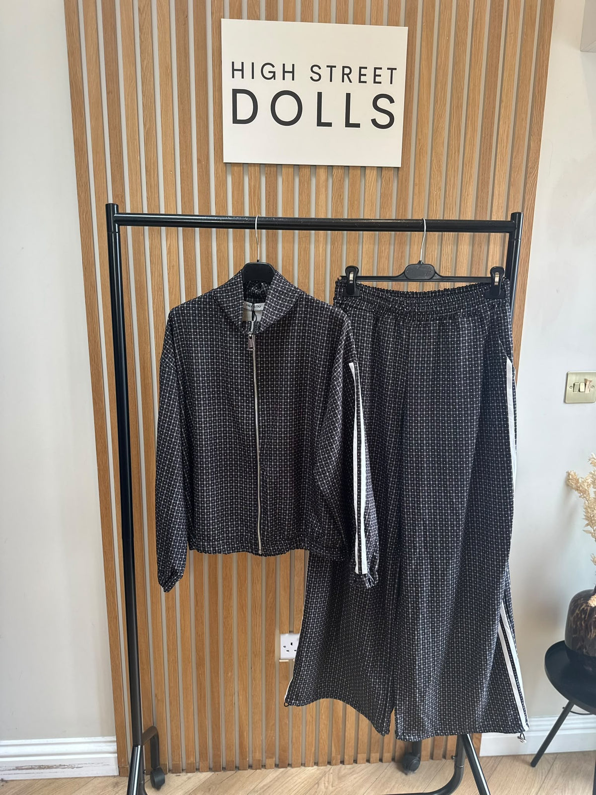 Romy Luxe Tracksuit – Zip Funnel Neck Jacket & Wide Leg Trousers with Stripe Details, Two-Piece Autumn Winter Lounge Co-Ord
